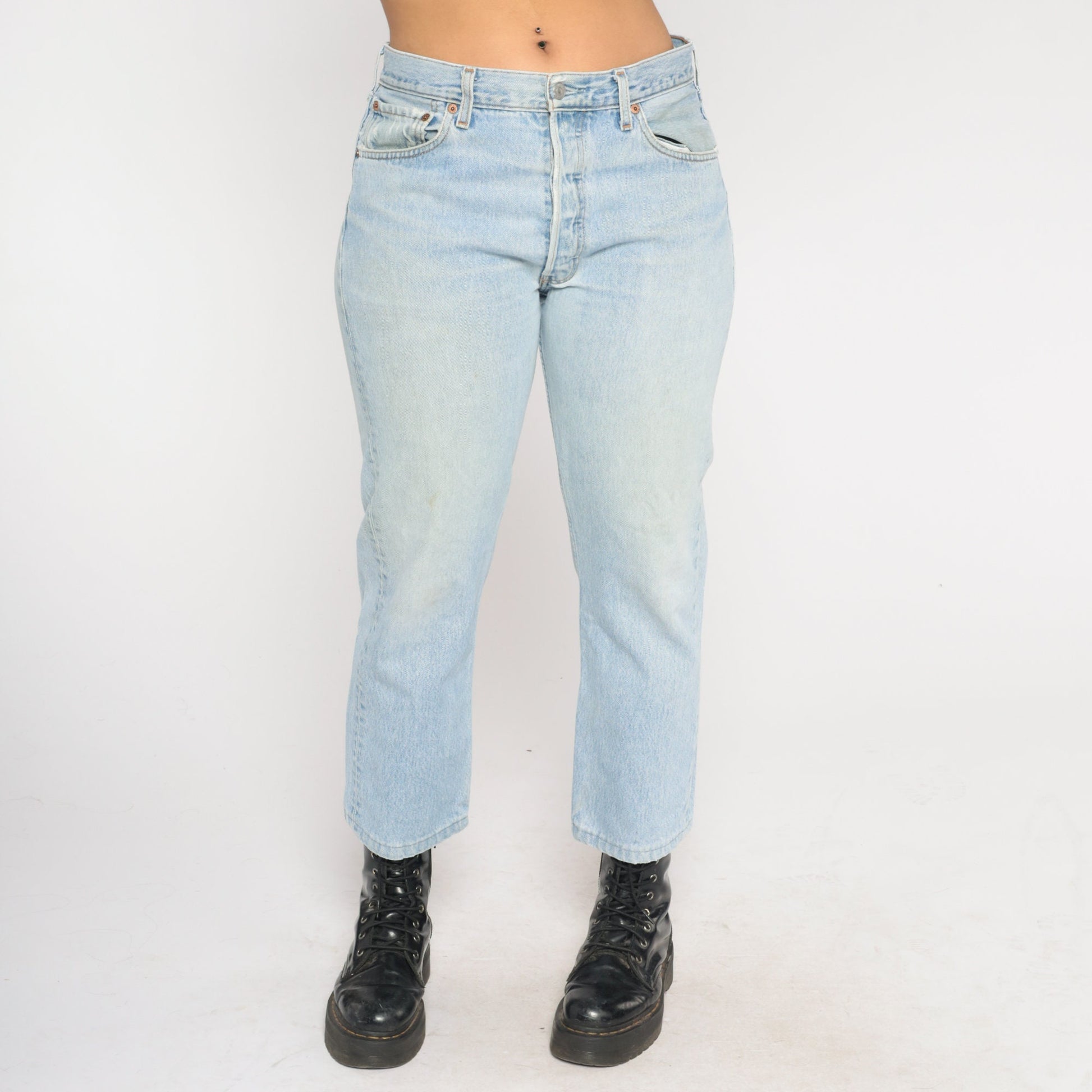 Levis 501 90s Straight Leg Jeans Light Wash Button Fly Large 34