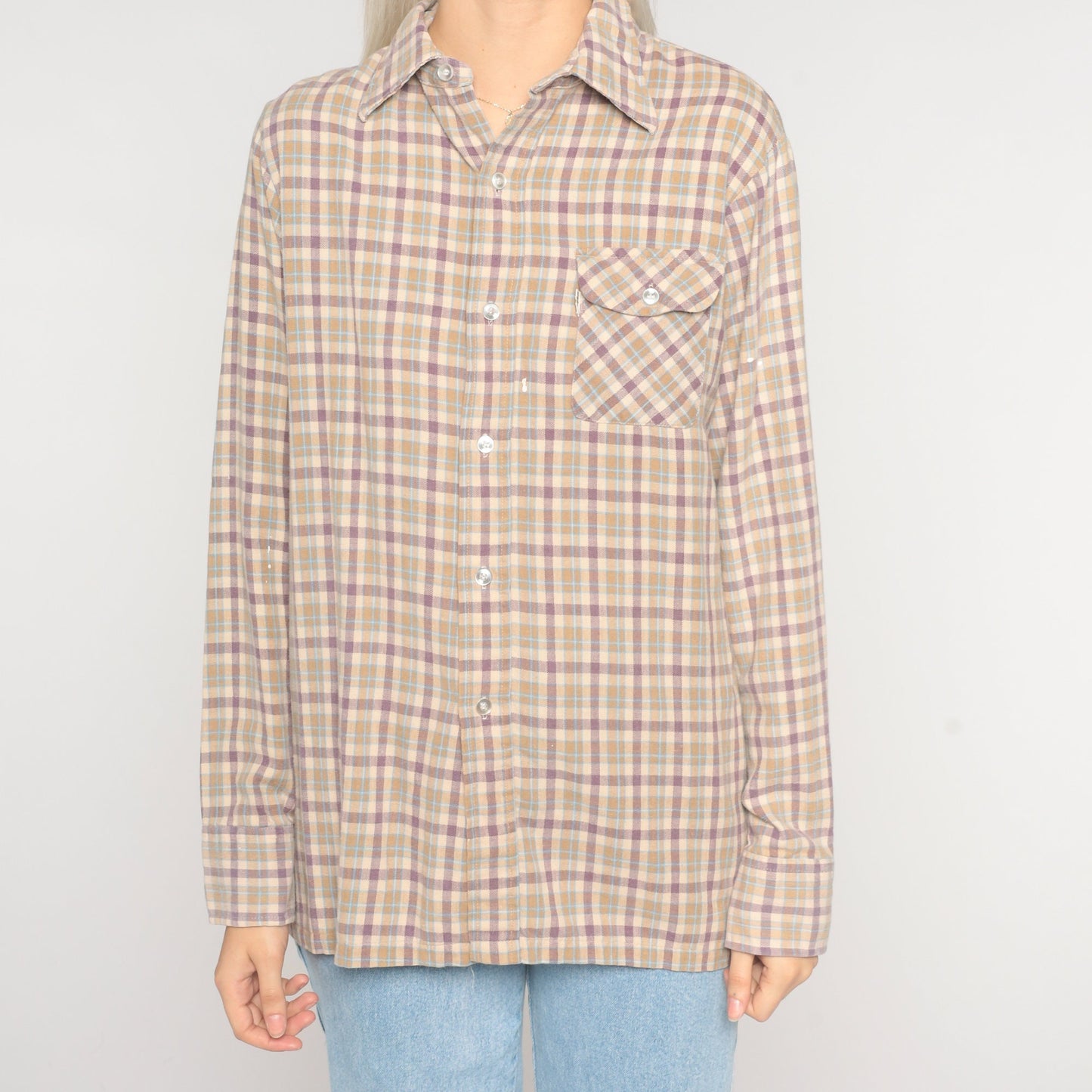 80s Levi's Plaid Flannel Button-Up Shirt Long Sleeve Medium