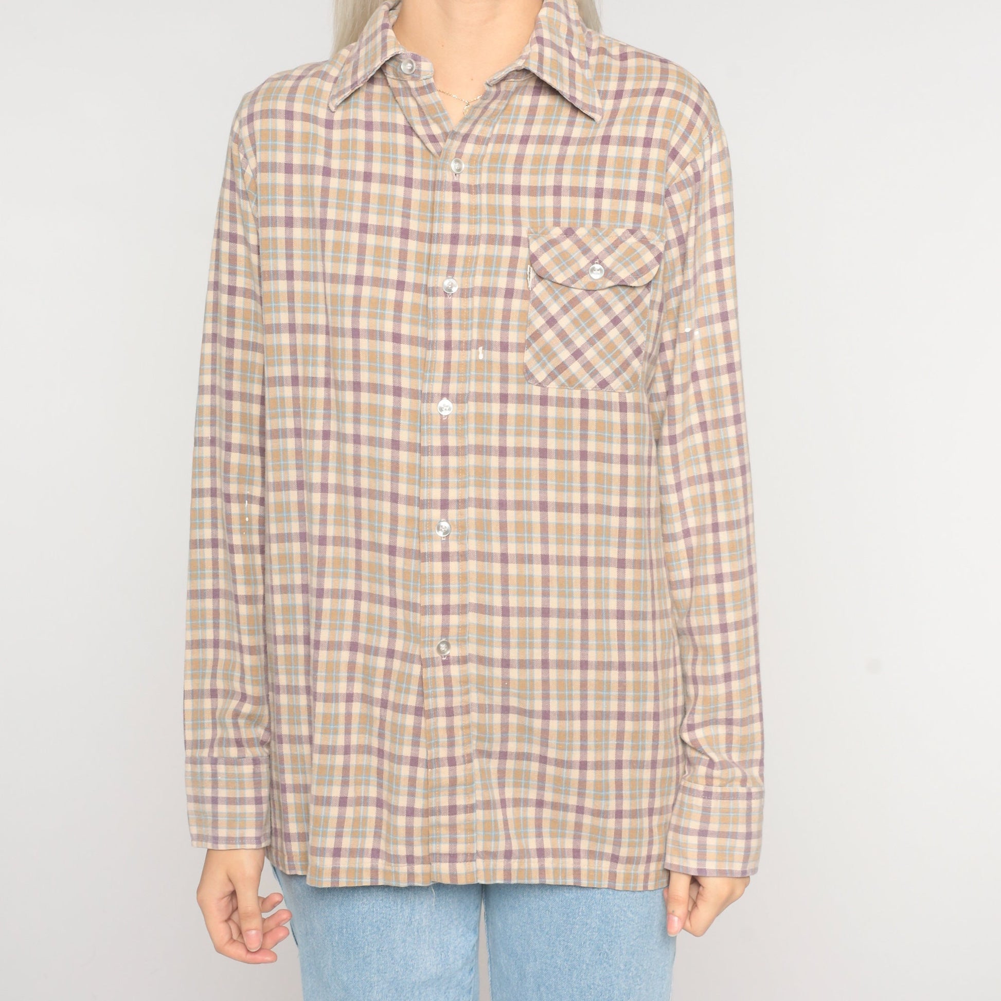 80s Levi's Plaid Flannel Button-Up Shirt Long Sleeve Medium