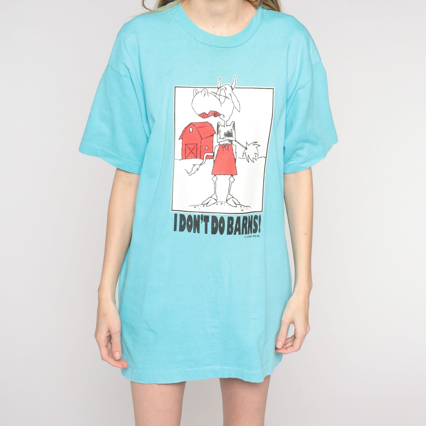 90s Cow Graphic T-Shirt I Don't Do Barns Farm Joke Blue Extra Large XXL