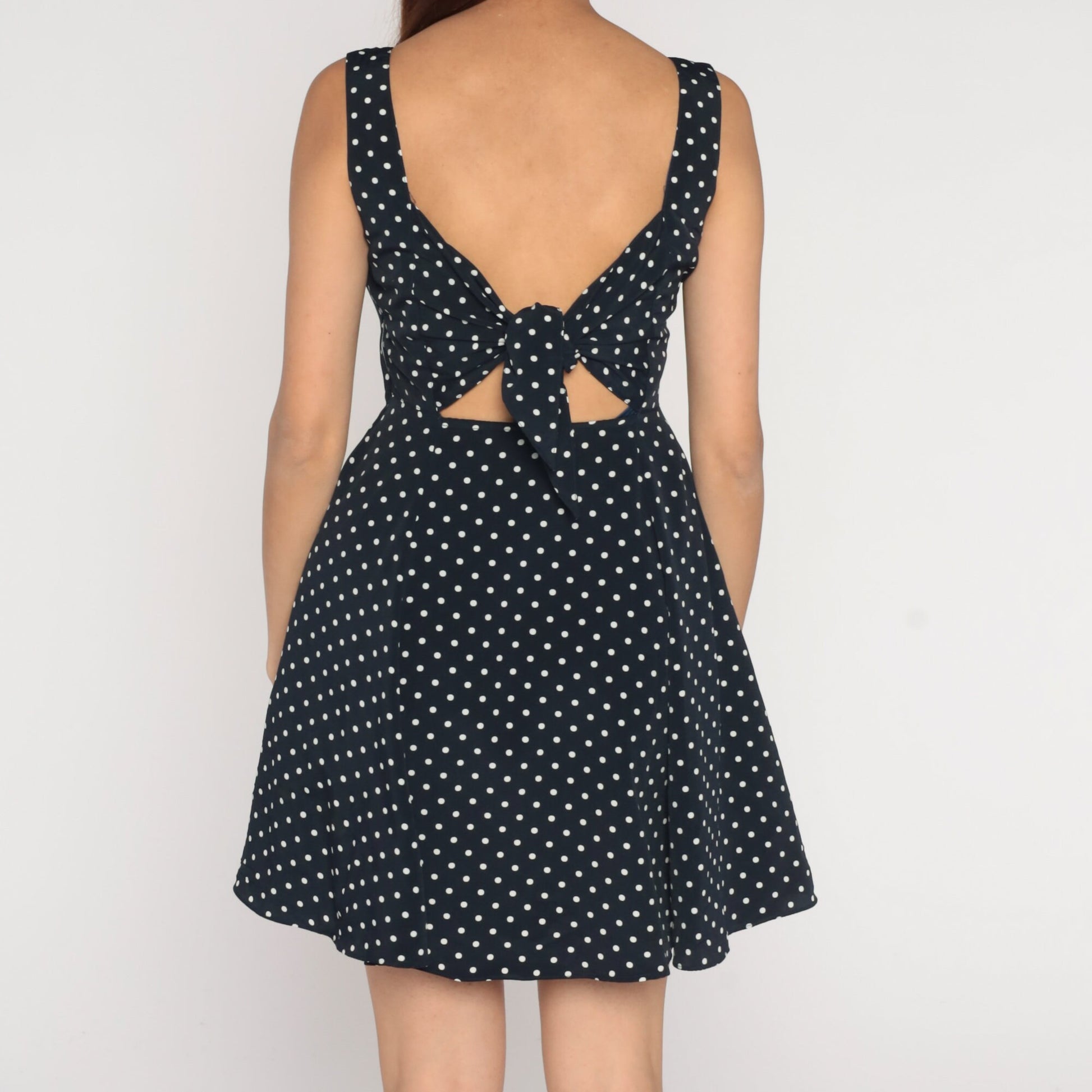 Y2K Black White Polka Dot Mini Dress Sleeveless Cutout Small S