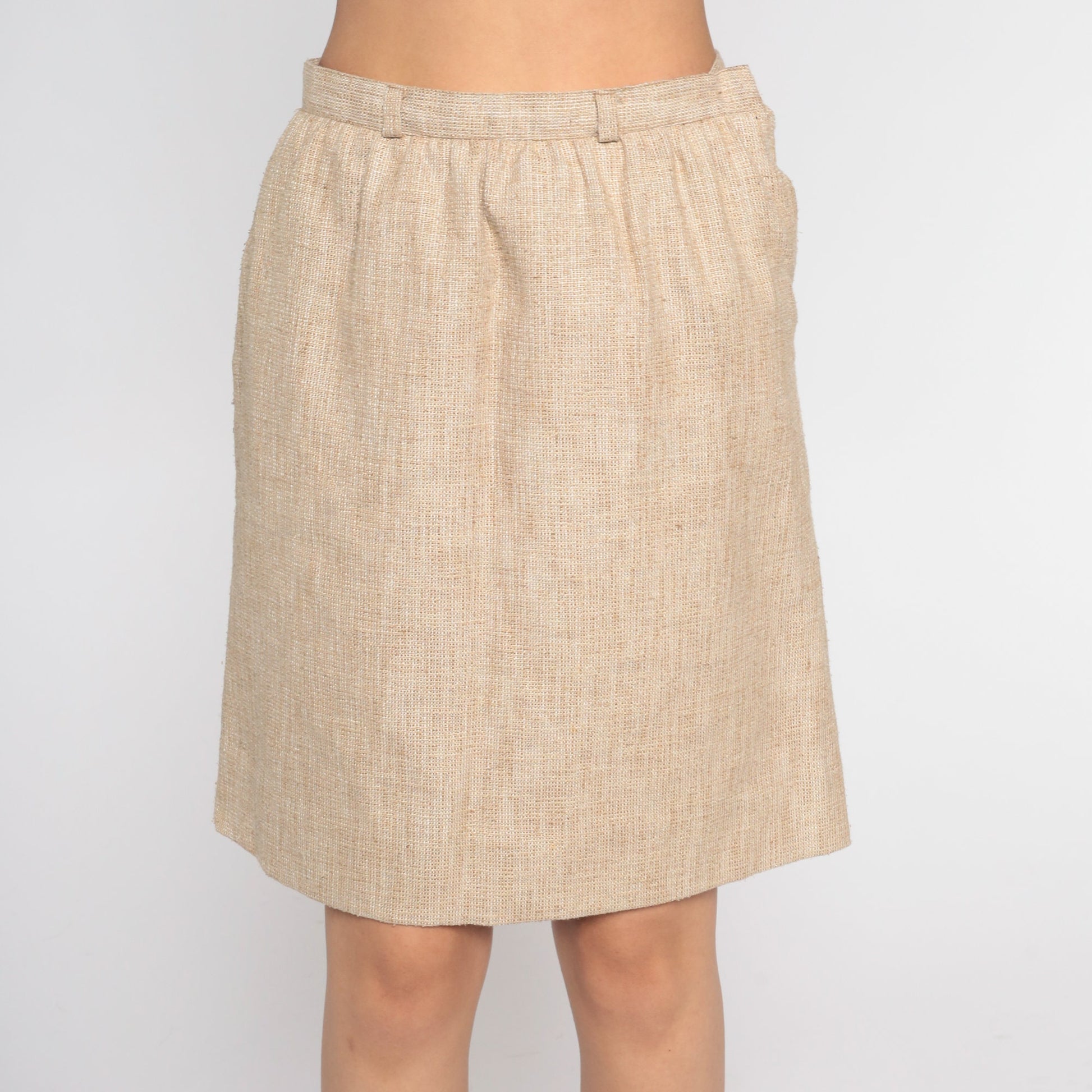80s Tan Tweed Pencil Skirt High Waist Mini Small S