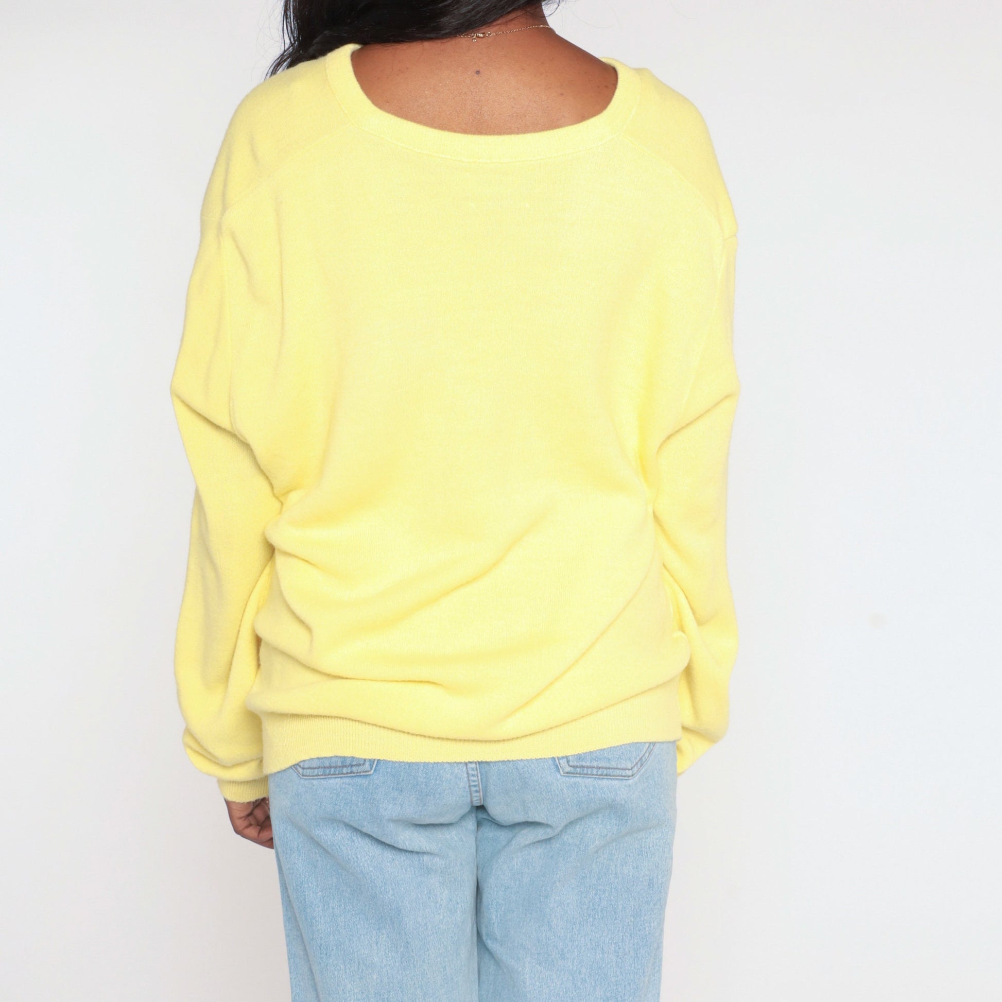 80s Yellow V-Neck Knit Sweater Extra Large XXL