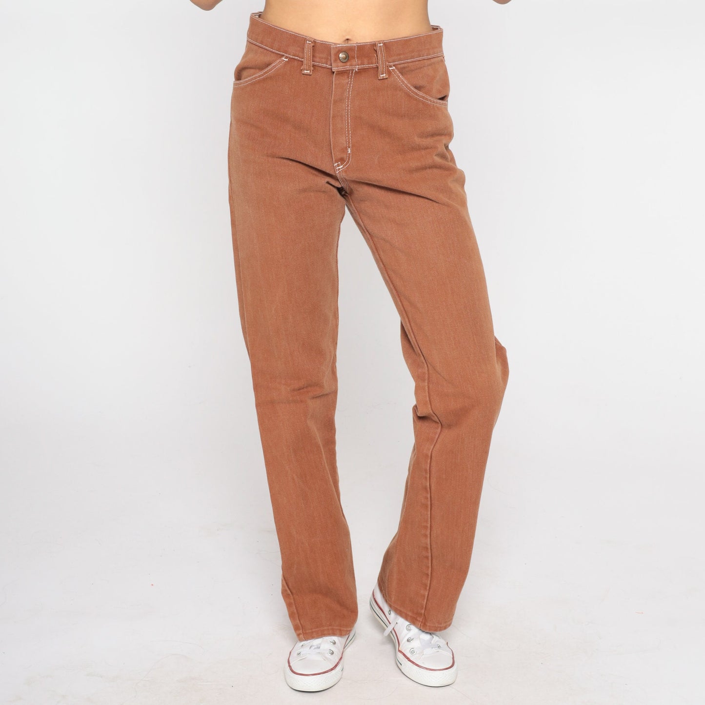 80s Brown Denim High-Waist Straight-Leg Jeans Small