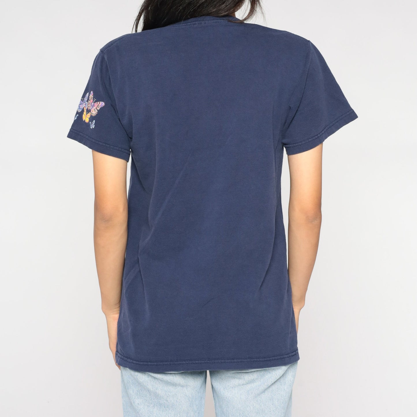 90s Butterfly Kisses Graphic T-Shirt Blue Nature Print Small S
