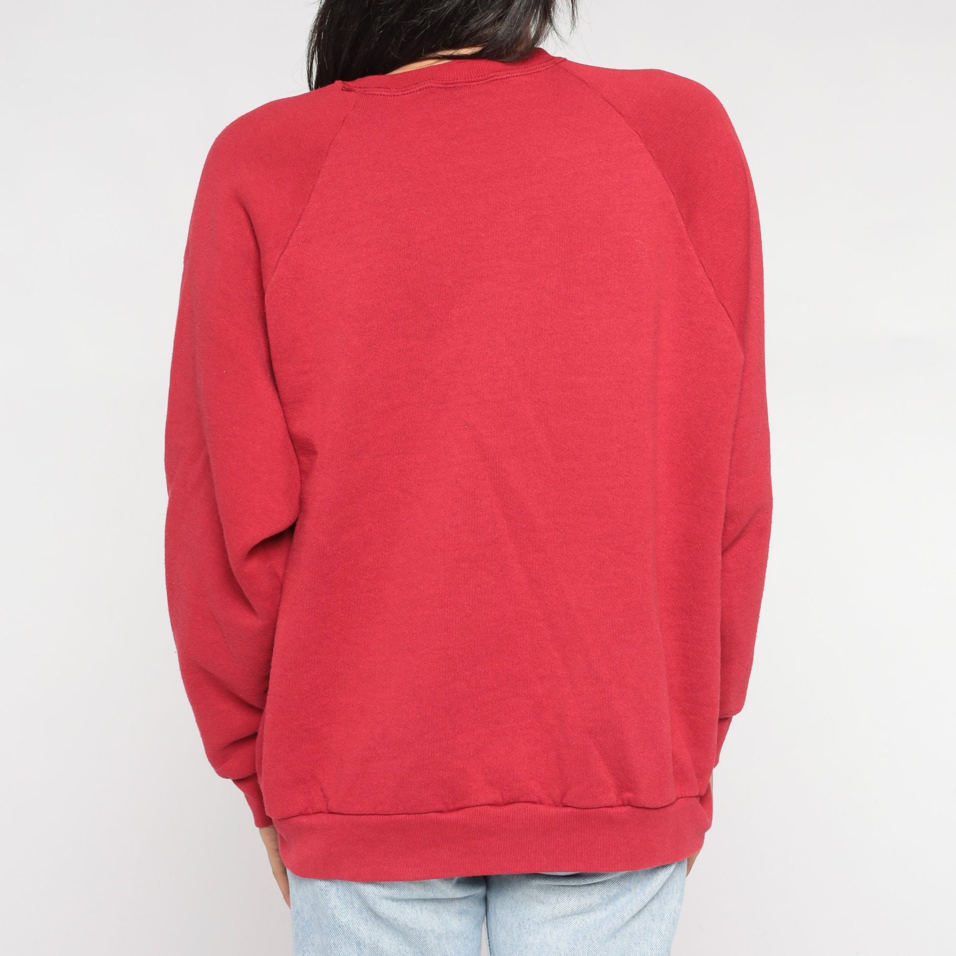 00s Red Raglan Sweatshirt Fruit of the Loom Crewneck Pullover Extra Large XXL