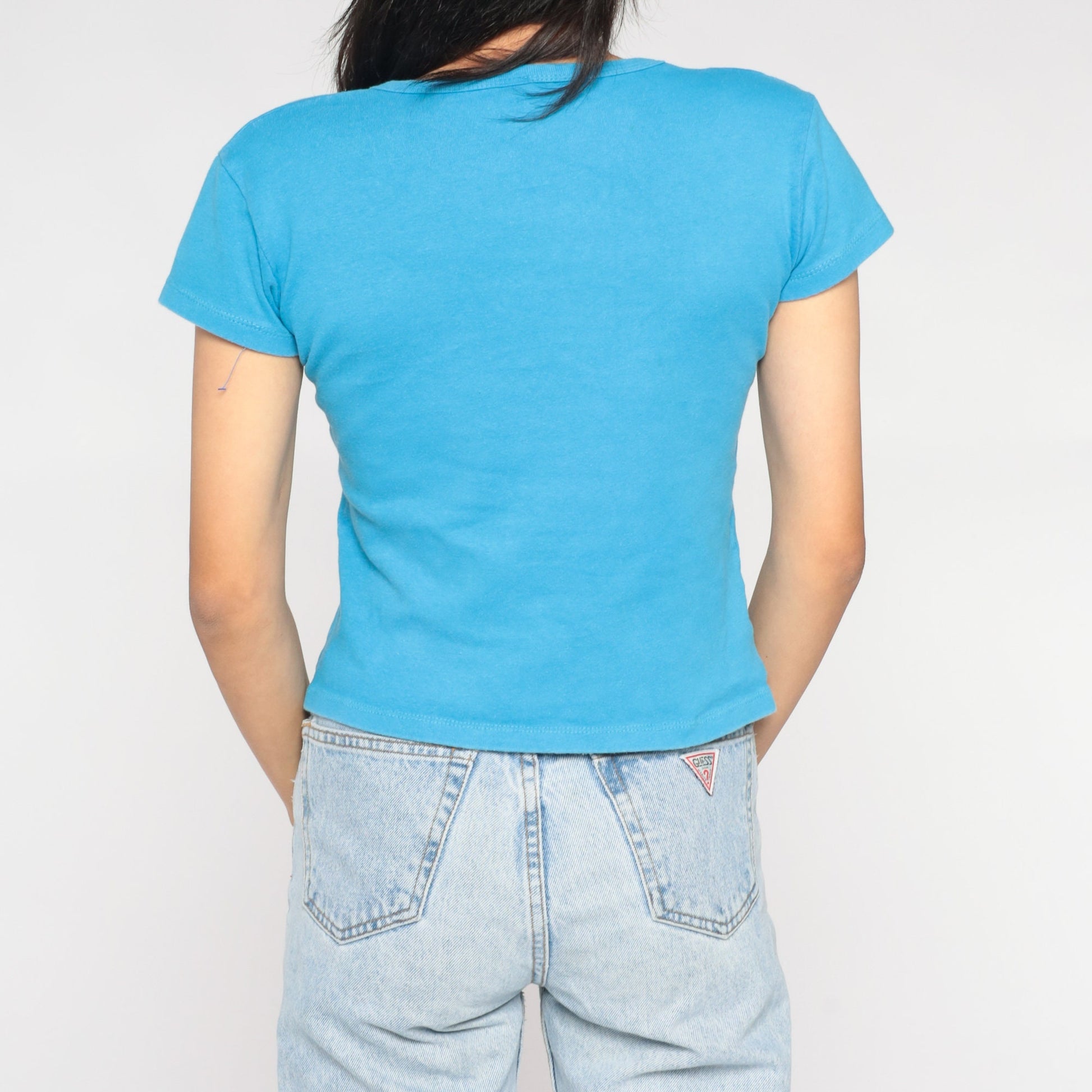 Y2K Bolivia Graphic Baby Tee Blue Bolivian Folk Art Small S