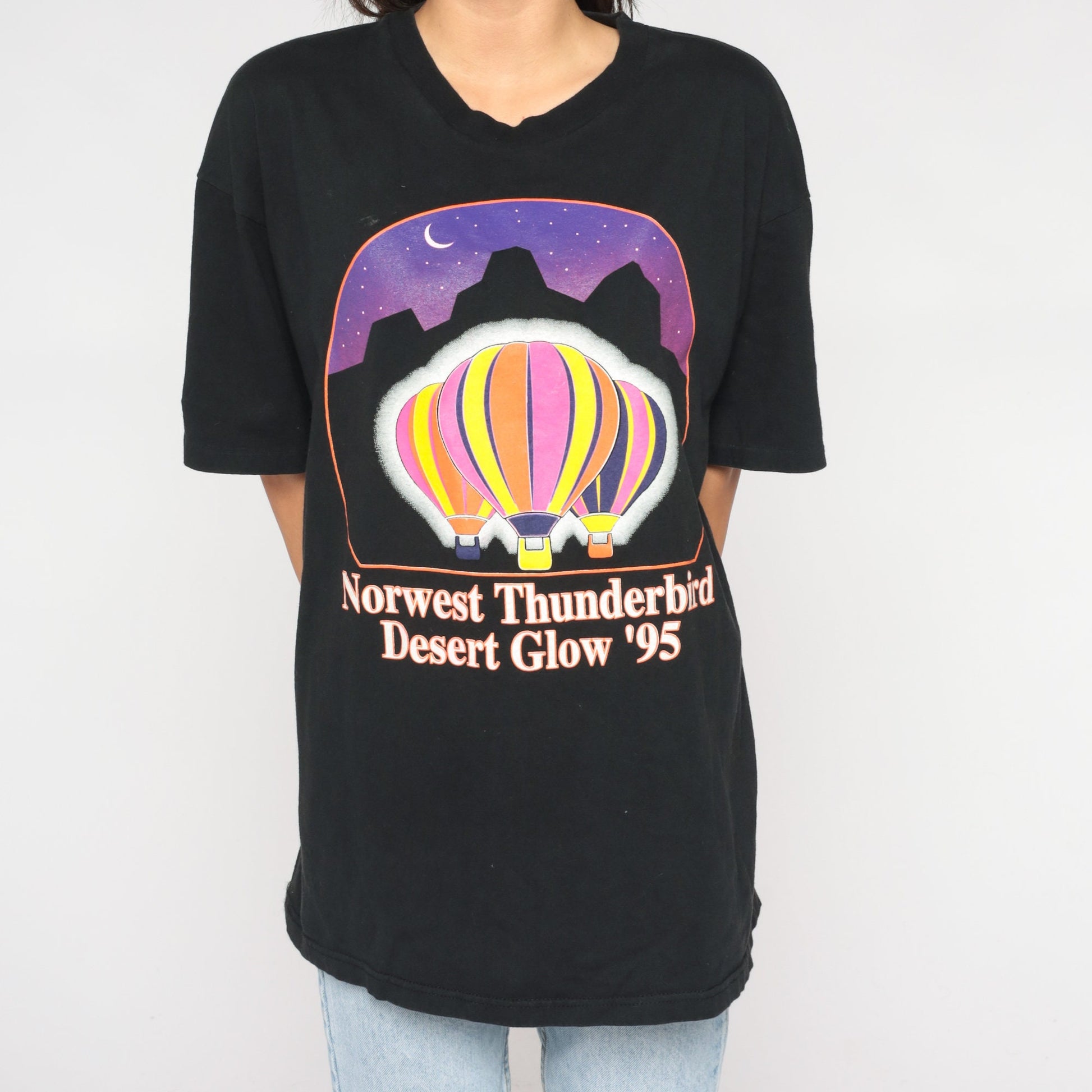 1995 Northwest Thunderbird Desert Glow Hot Air Balloon Graphic Tee Black Large L