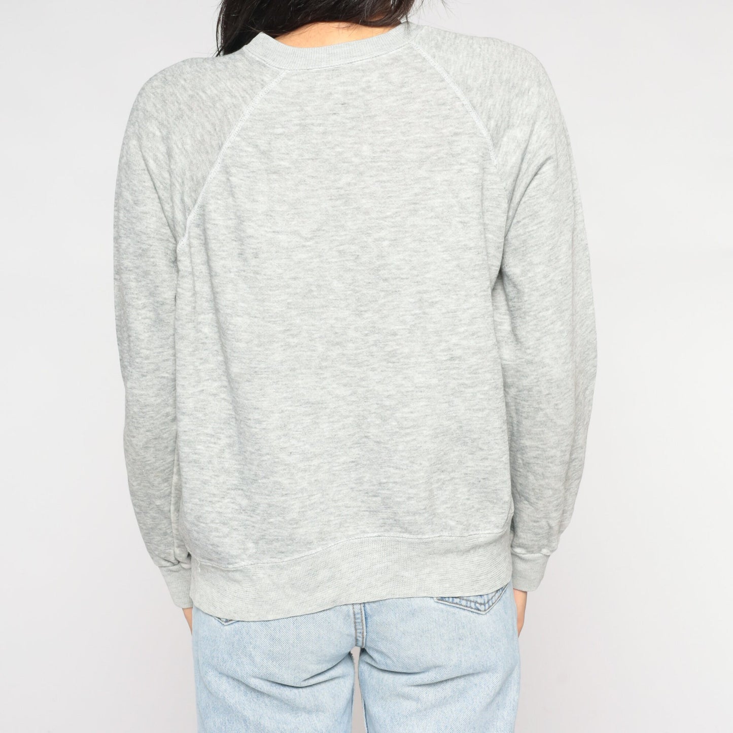 90s Floral Embroidered Sweatshirt Heather Grey Raglan Crewneck Small