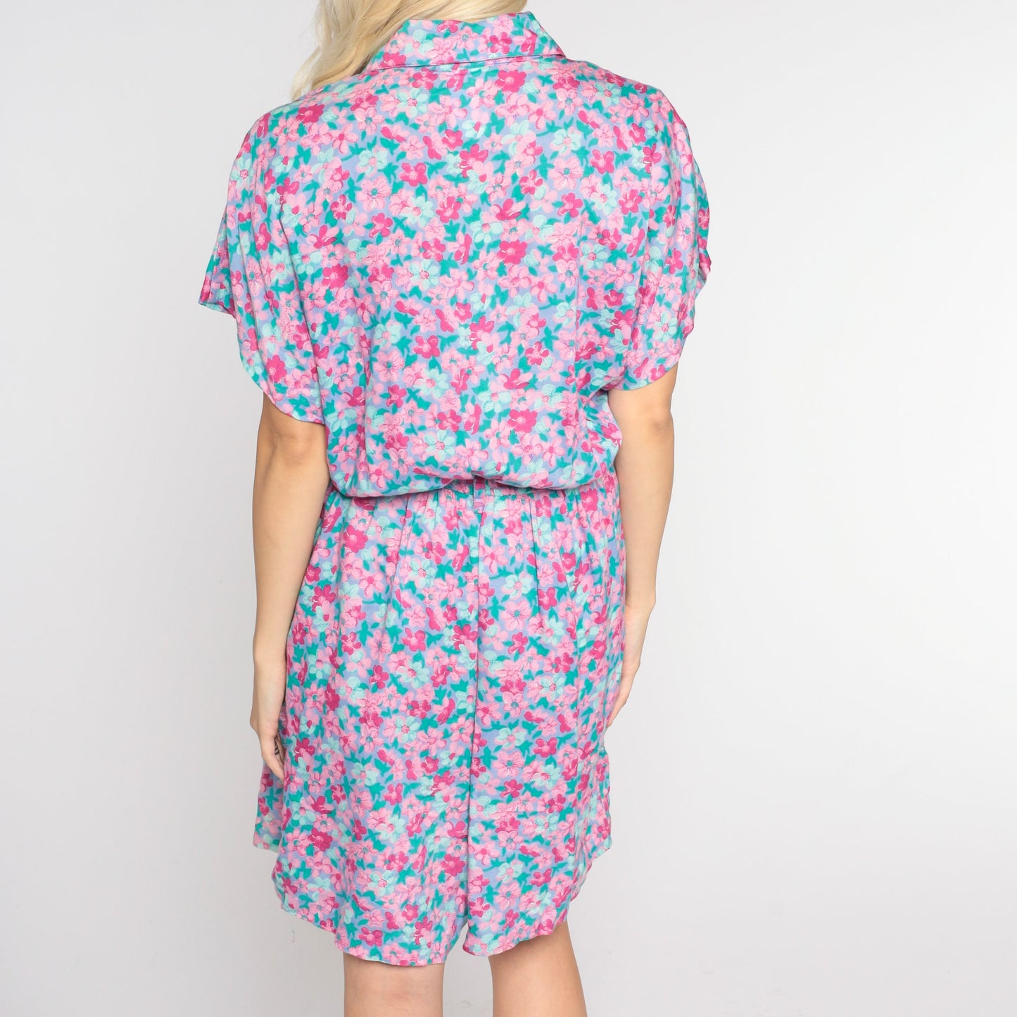 90s Floral Romper Purple Pink High-Waisted Shorts Playsuit Medium