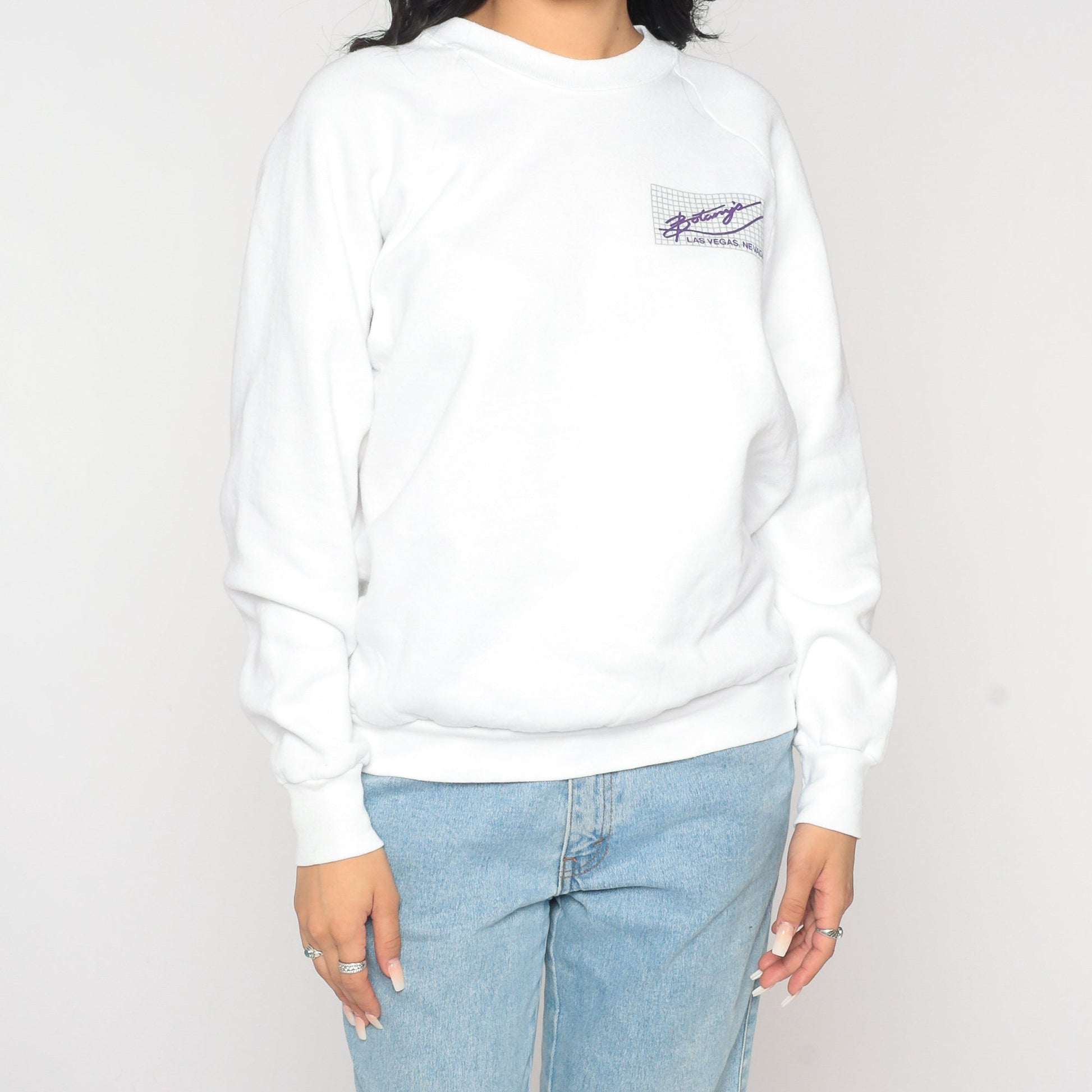 80s Botany's Las Vegas Nightclub Sweatshirt White Raglan Graphic Large