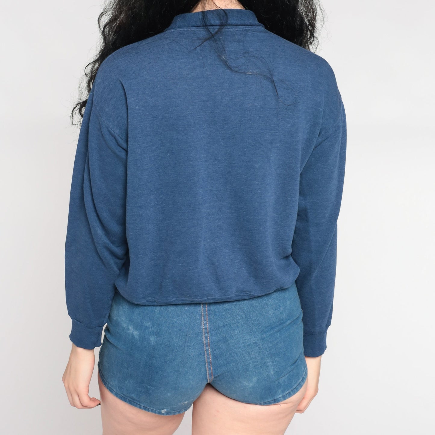 90s Blue Quarter Zip Collared Pullover Sweatshirt Plain Medium M