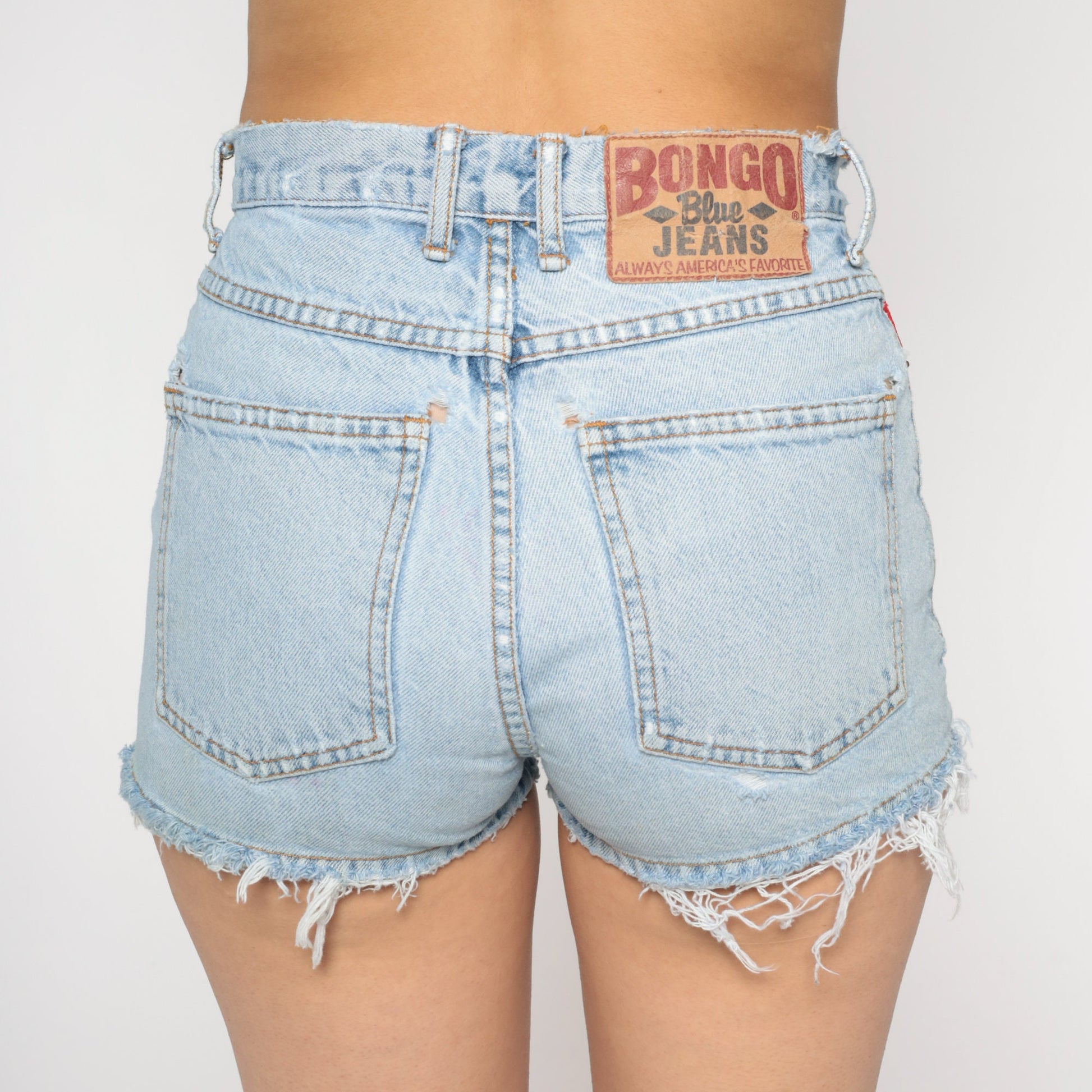 90s Bongo Frayed Denim Shorts Mid Rise Blue Small S