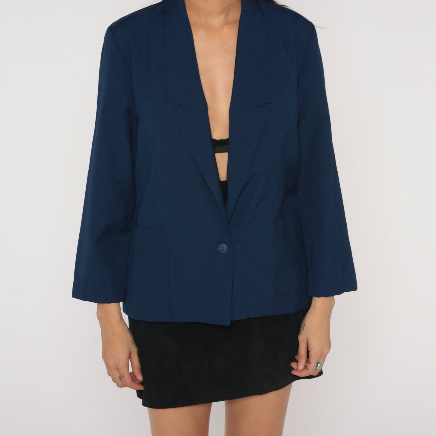 90s Navy Blazer Button-Up Jacket Structured Single-Breasted Small