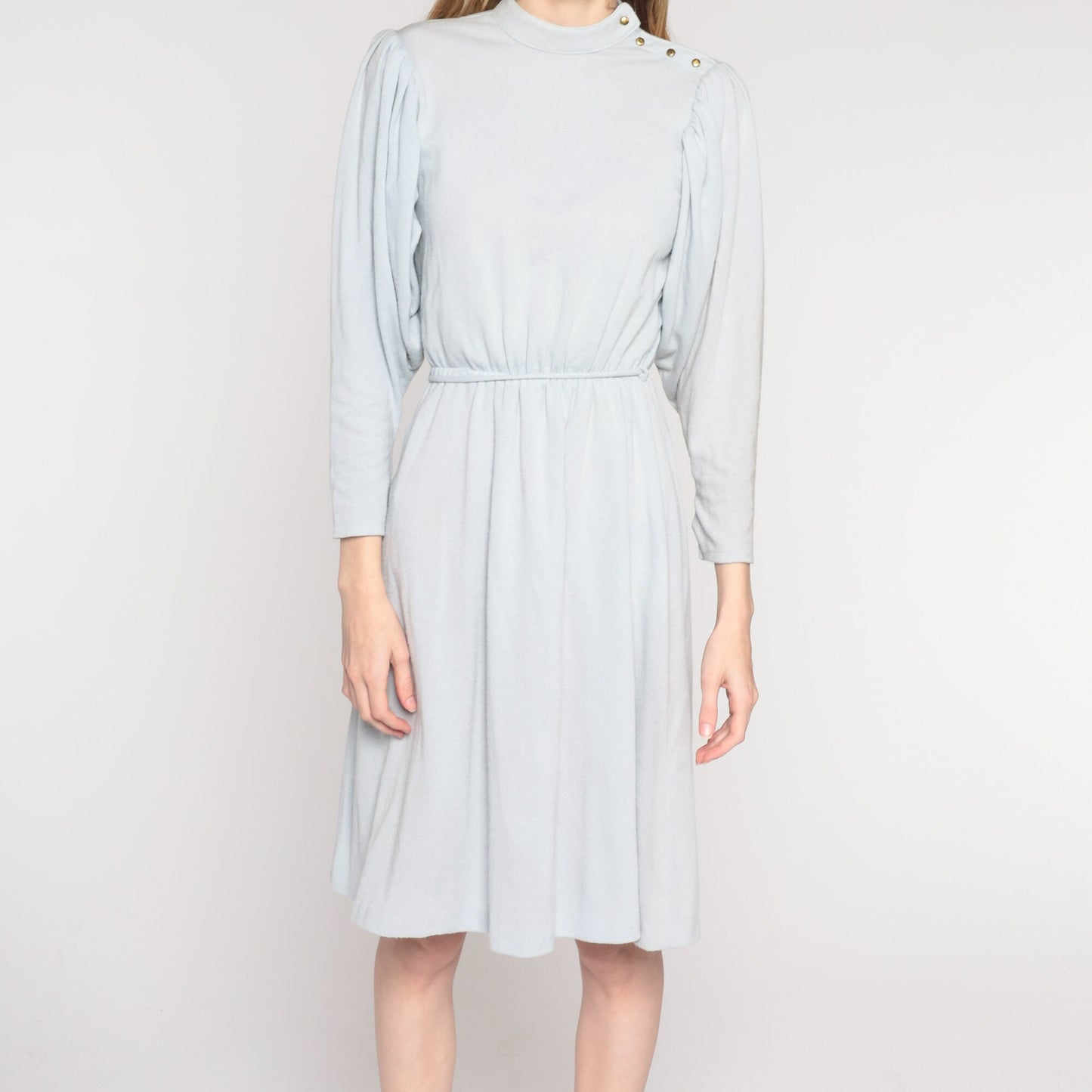 80s Byer Too Puff Sleeve Midi Dress Blue-Grey High Waist Small