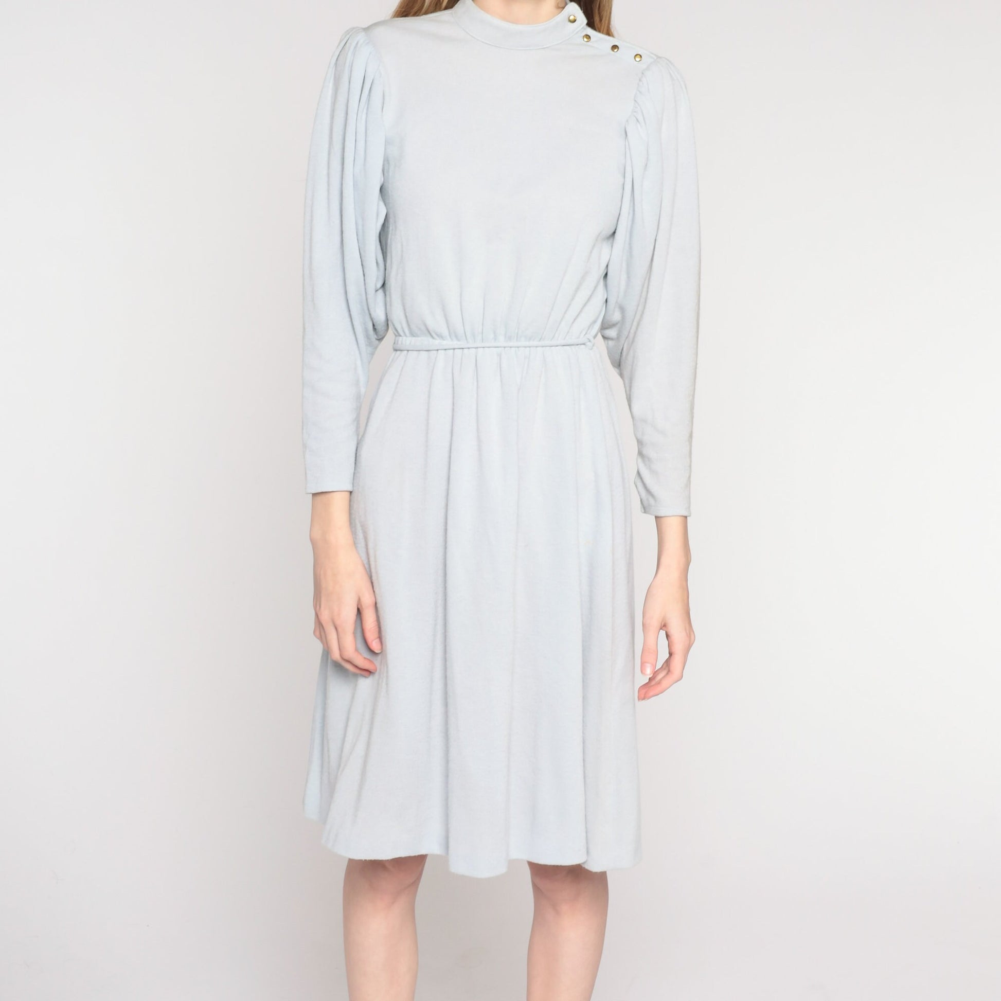 80s Byer Too Puff Sleeve Midi Dress Blue-Grey High Waist Small