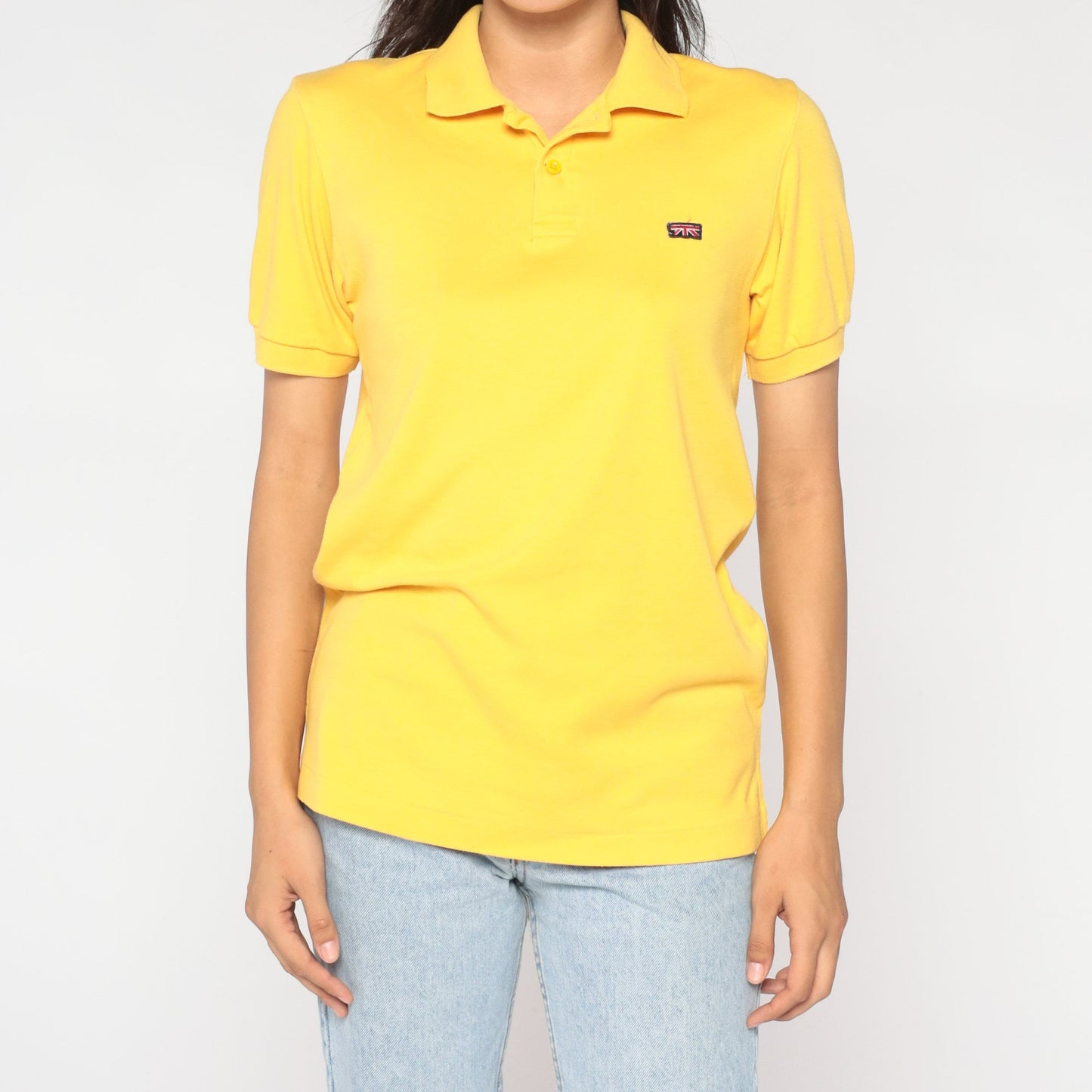 80s Britannia Polo Shirt Yellow Collared Short Sleeve Men's Small