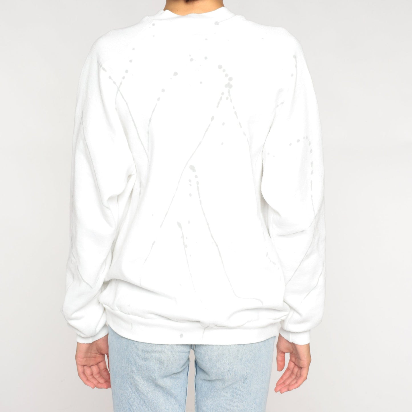 90s Jerzees White Sweatshirt Studded Abstract Painted Design Crewneck Extra Large
