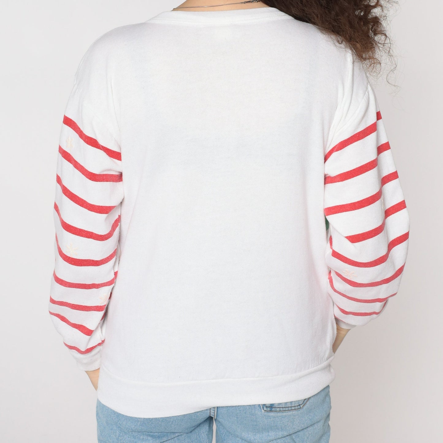 80s Skiing Panda Bear Graphic Sweatshirt White Striped Crewneck Large