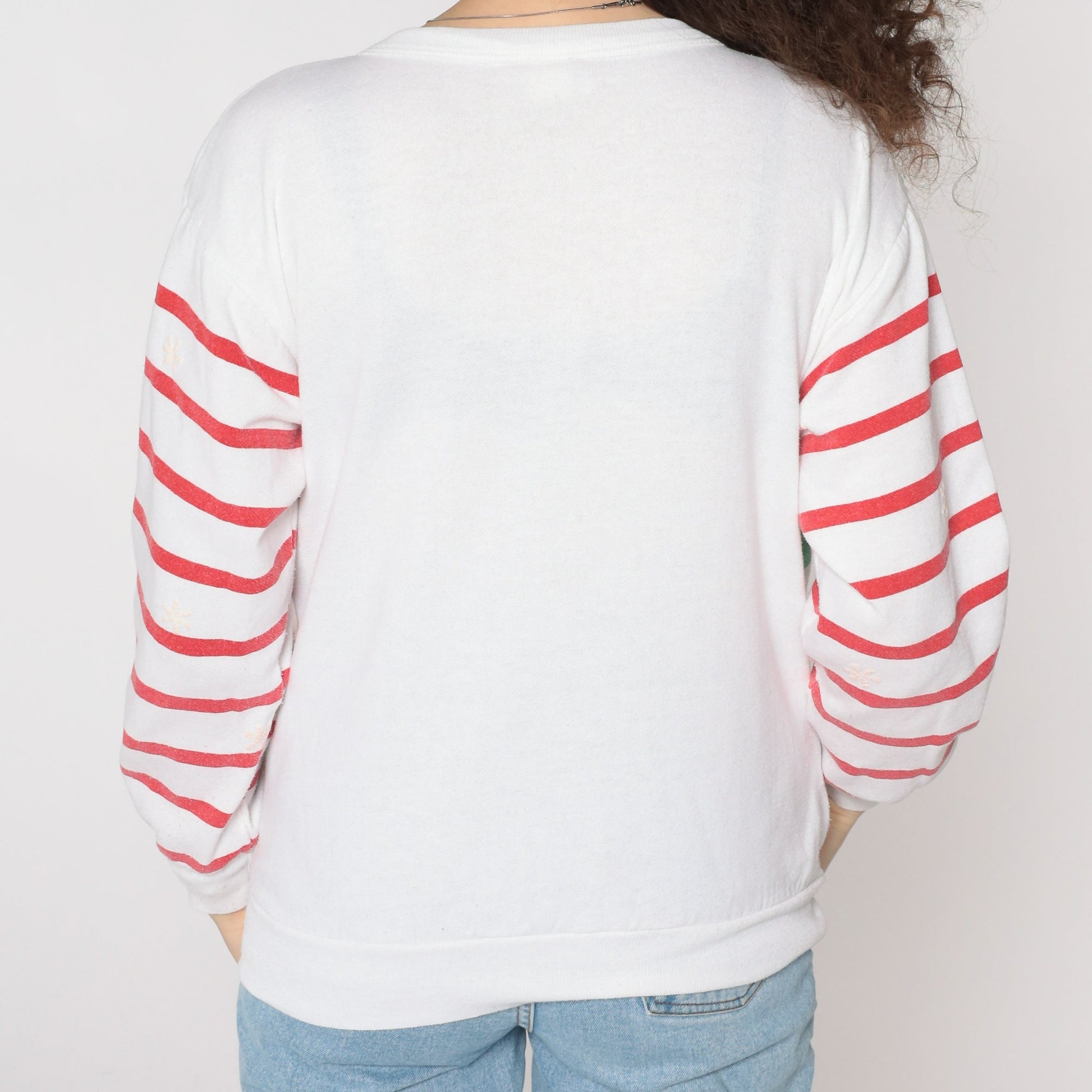 80s Skiing Panda Bear Graphic Sweatshirt White Striped Crewneck Large