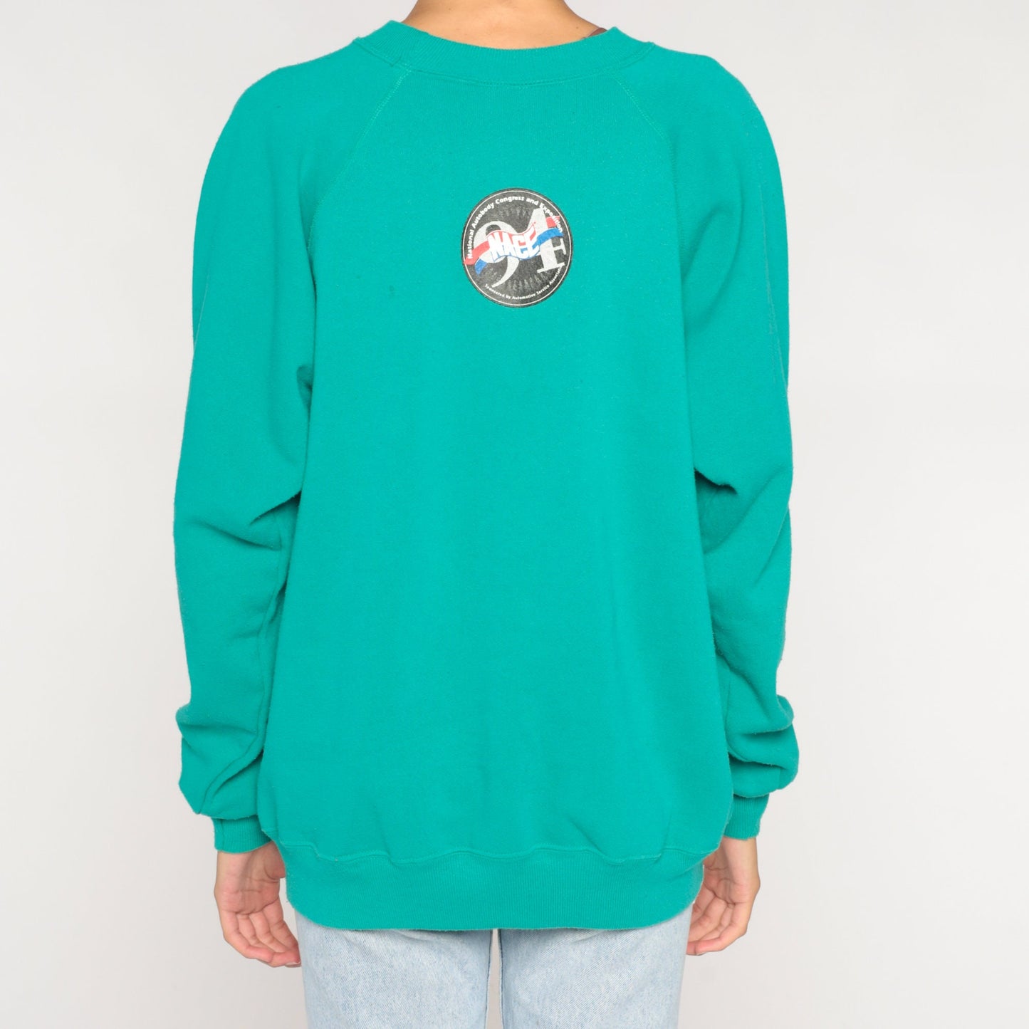 90s Desert Cactus Palm Tree Sweatshirt Green Raglan Graphic Large