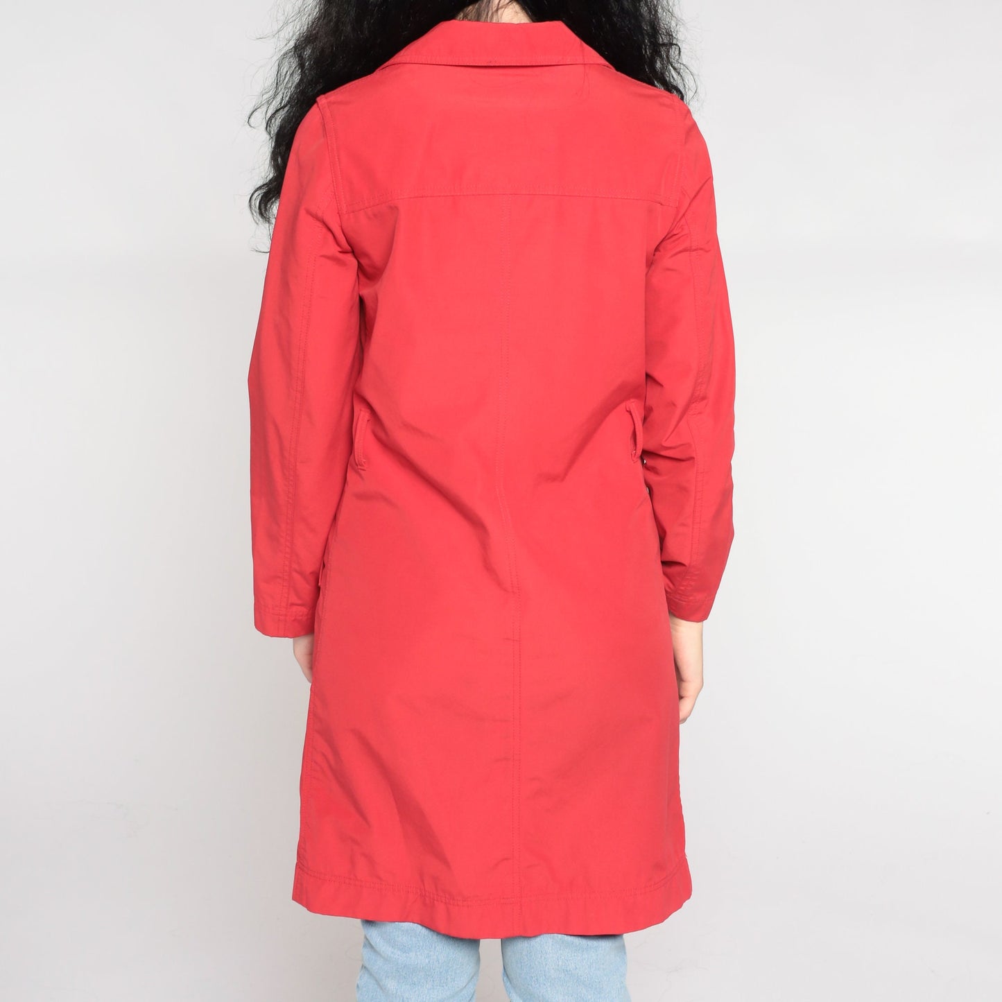 00s Lacoste Red Nylon Trench Coat Knee Length Extra Small