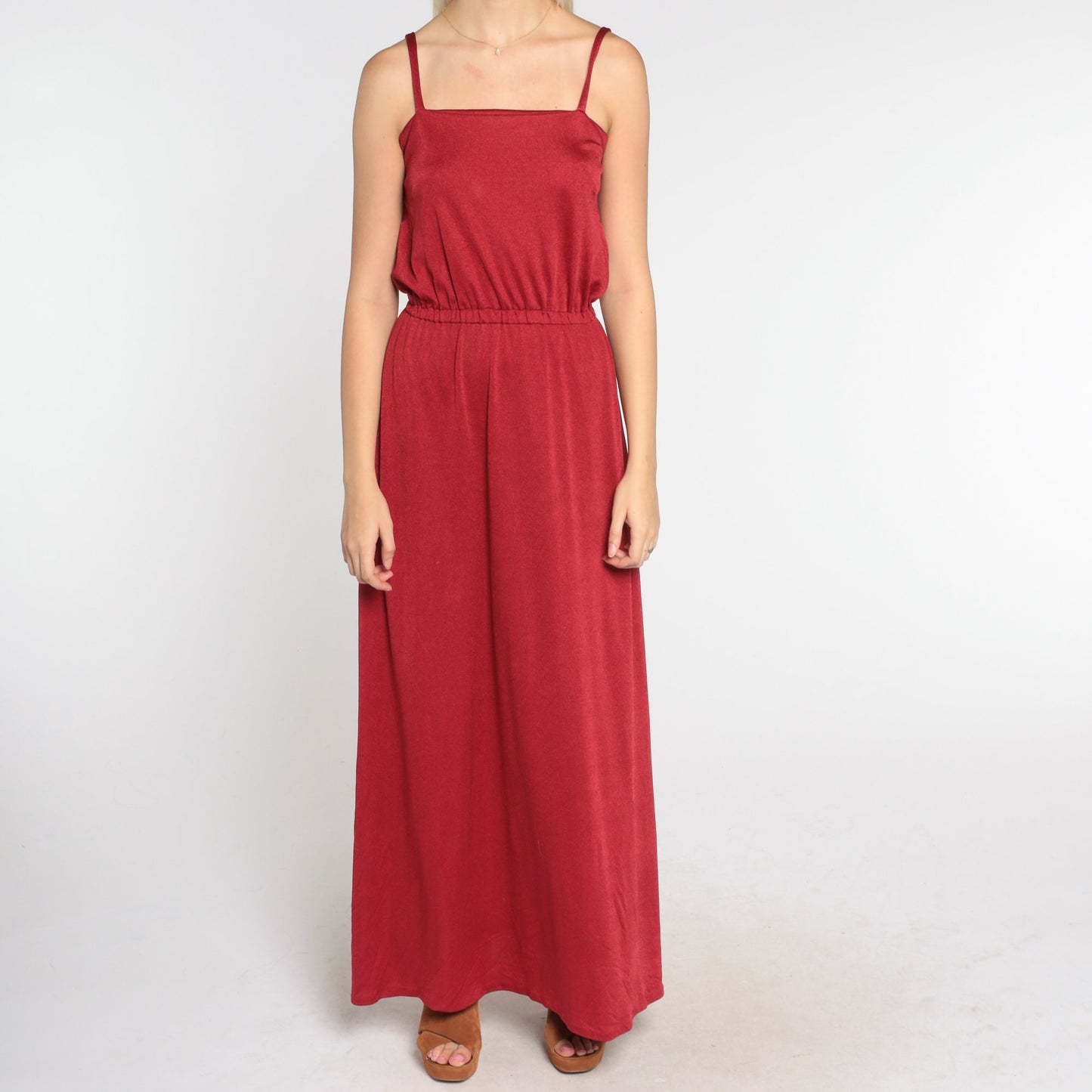 70s Red Maxi Dress Sleeveless High Waist Grecian Gown Small Medium