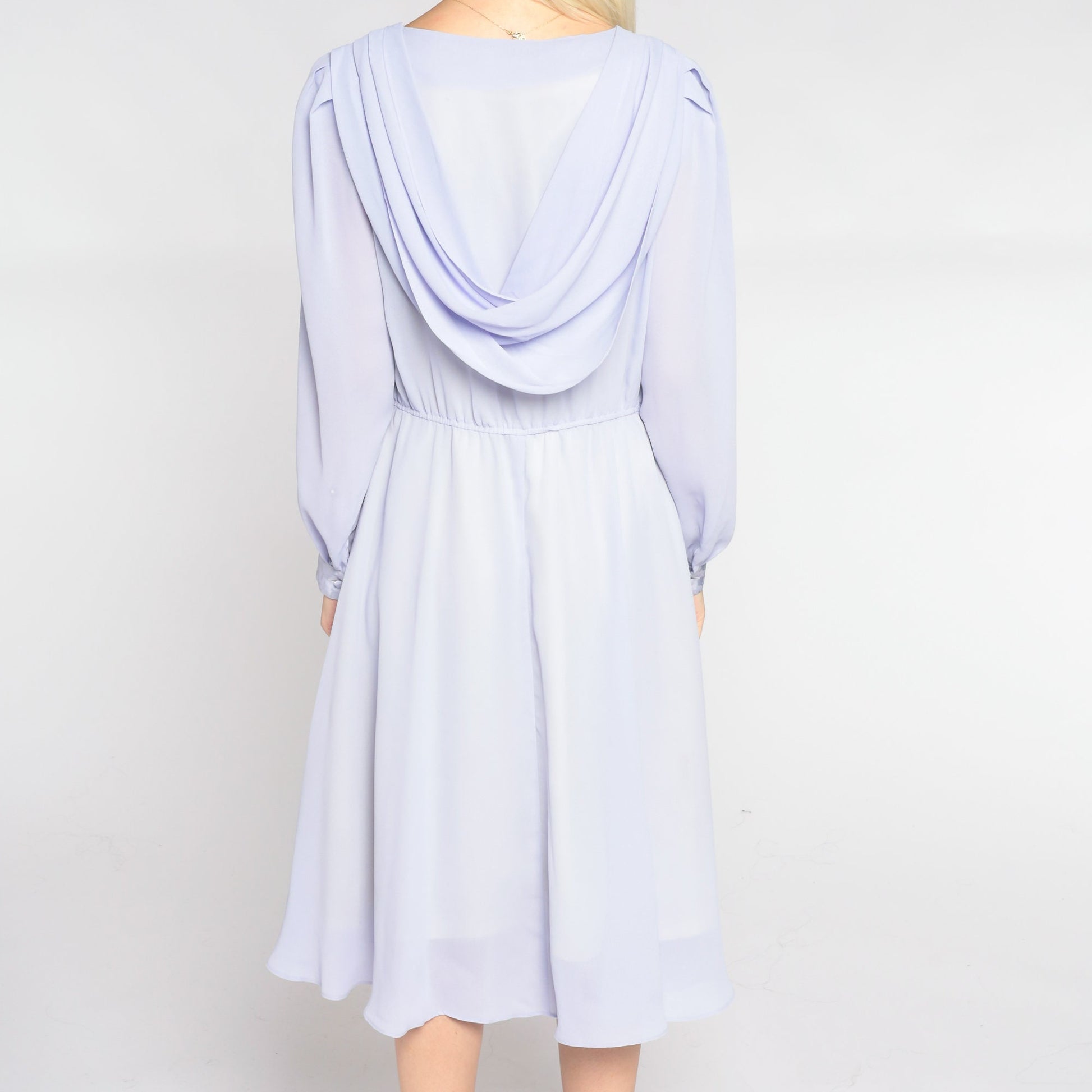 80s Hal Ferman Lavender Midi Dress High Waist Long Sleeve Draped Small