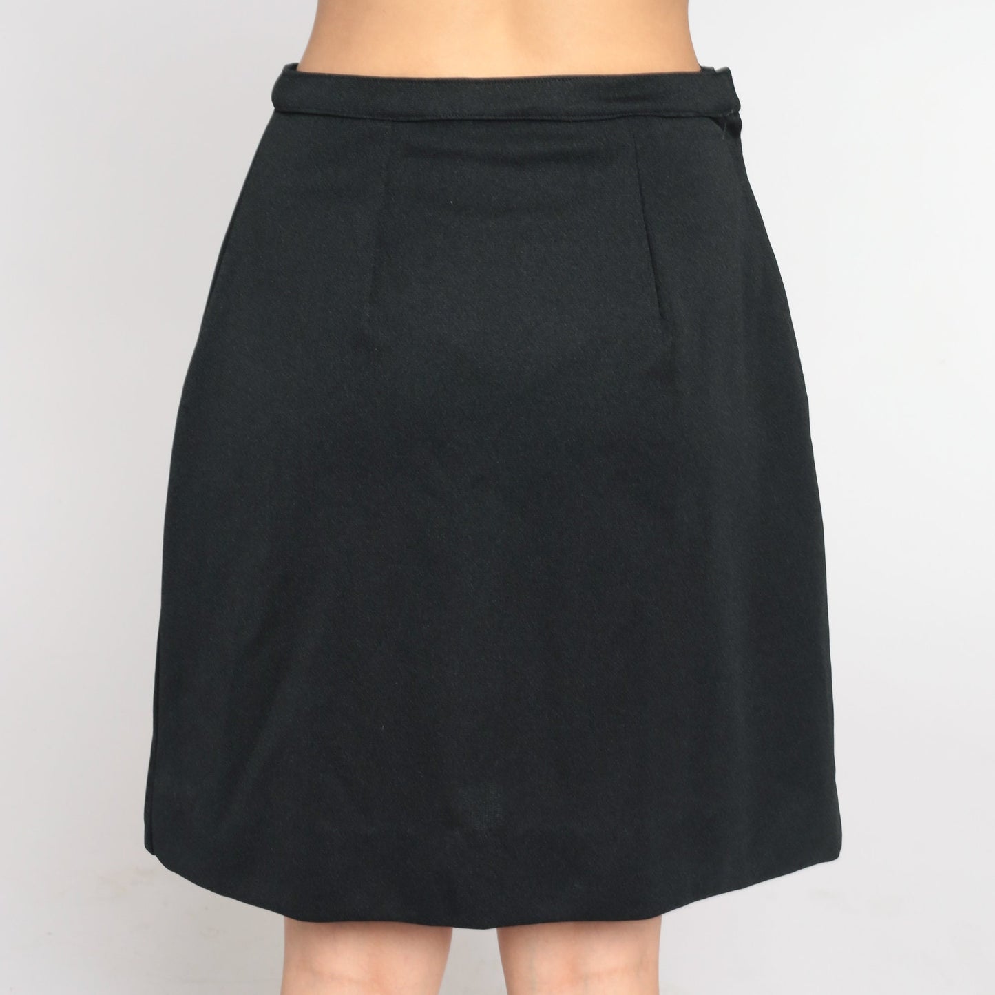 70s Black Mini A-Line Skirt High Waisted Side Zip Small