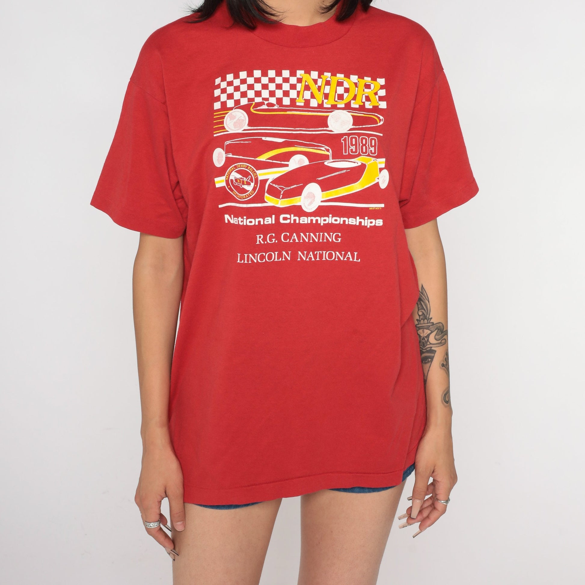1989 National Derby Rallies Soap Box Derby Graphic T-Shirt Red Single Stitch Medium