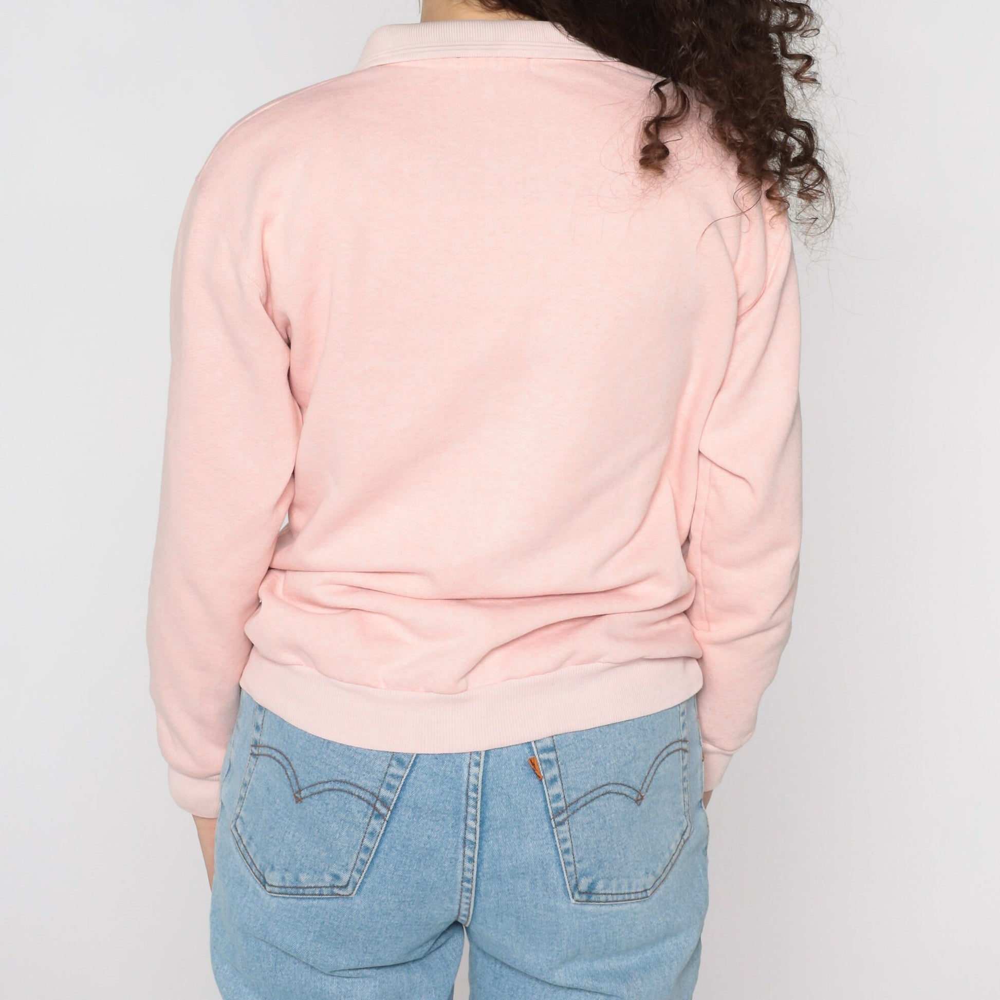 80s Anchor Crest Polo Sweatshirt Baby Pink Nautical Button Neck Small