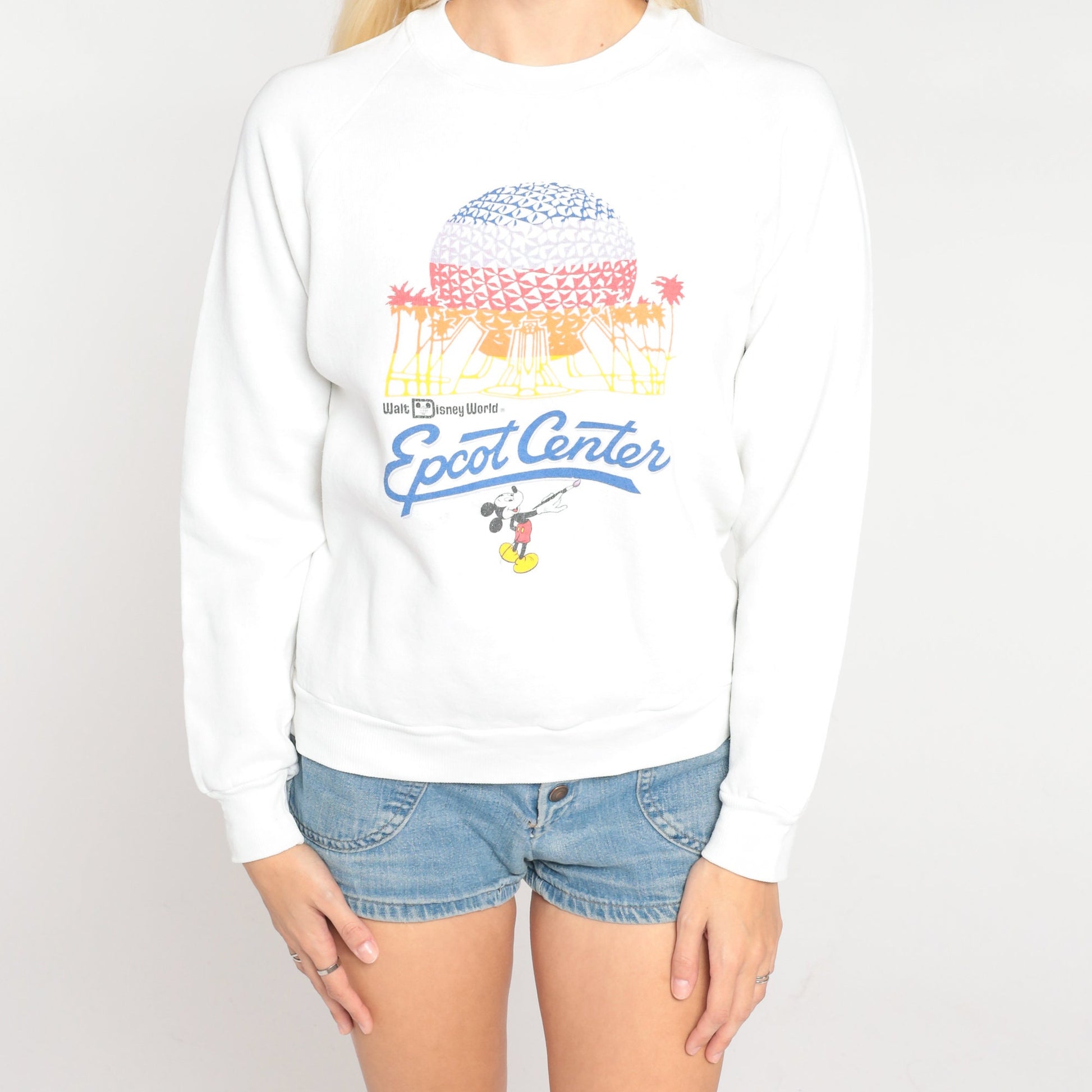 90s Epcot Center Walt Disney World Raglan Sweatshirt White Graphic Medium