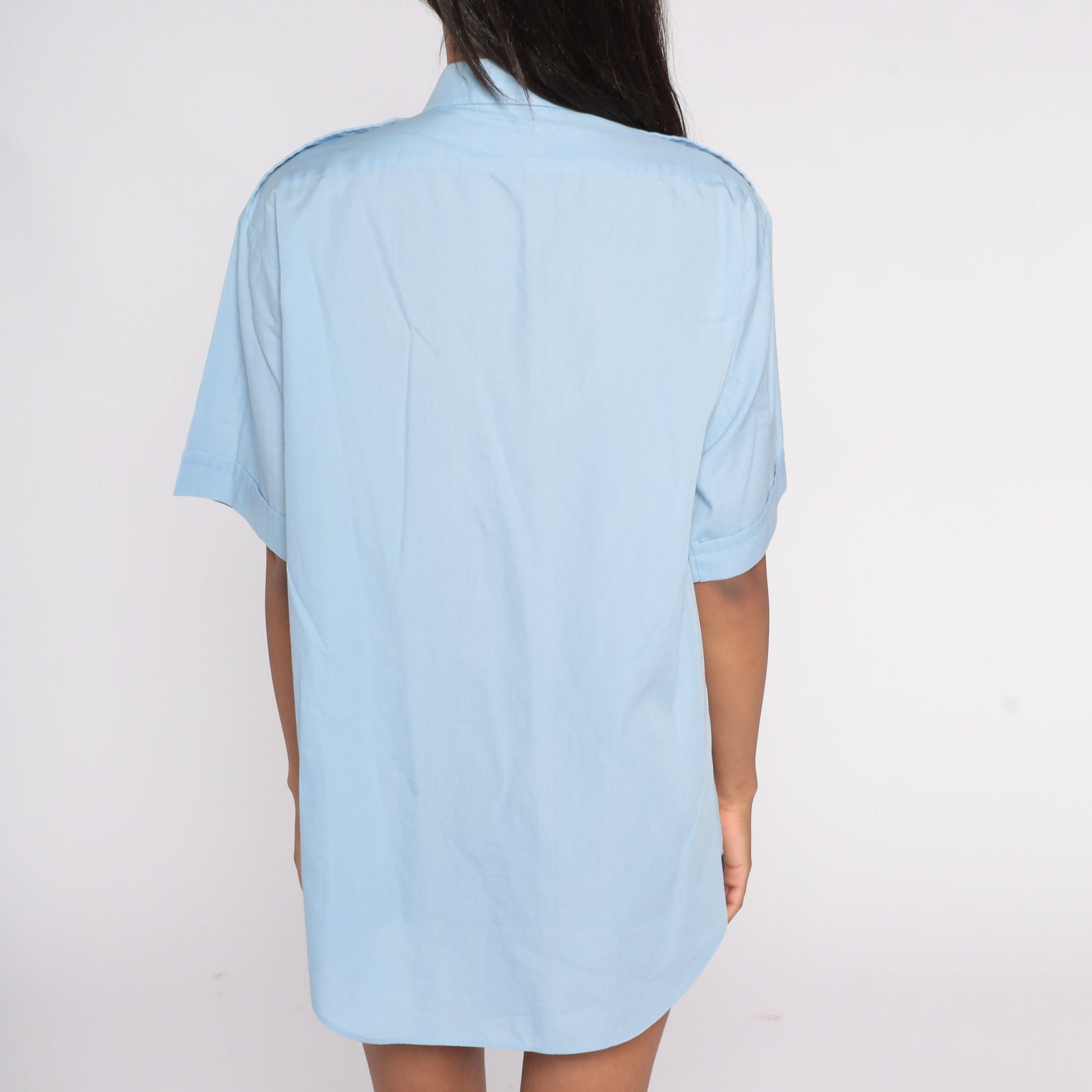 80s Van Heusen Resort Air Pilot Shirt Baby Blue Button Up Large