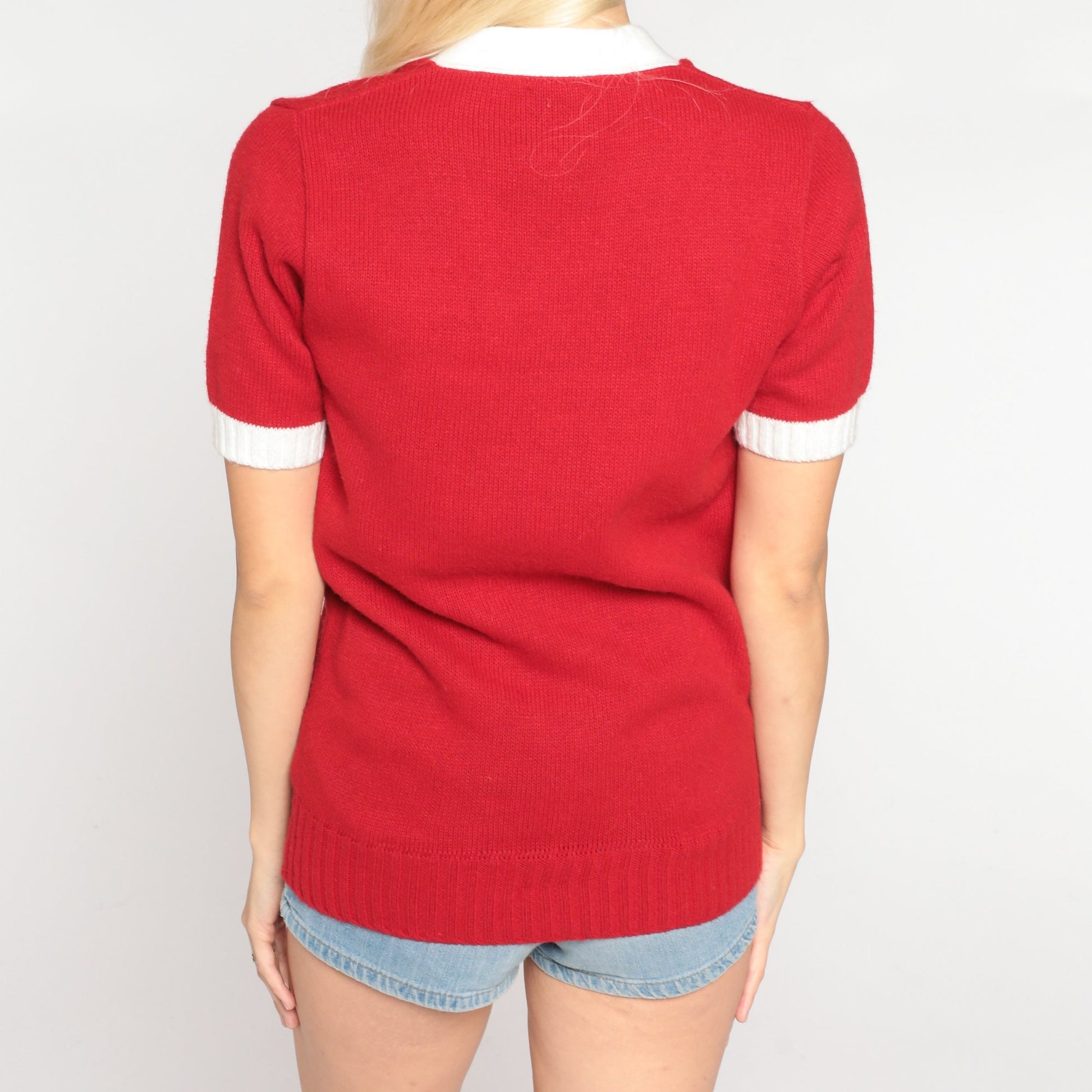 80s Cheerleader Supply Co. Red Knit V-Neck Baton Crest Carrie MWHS Small