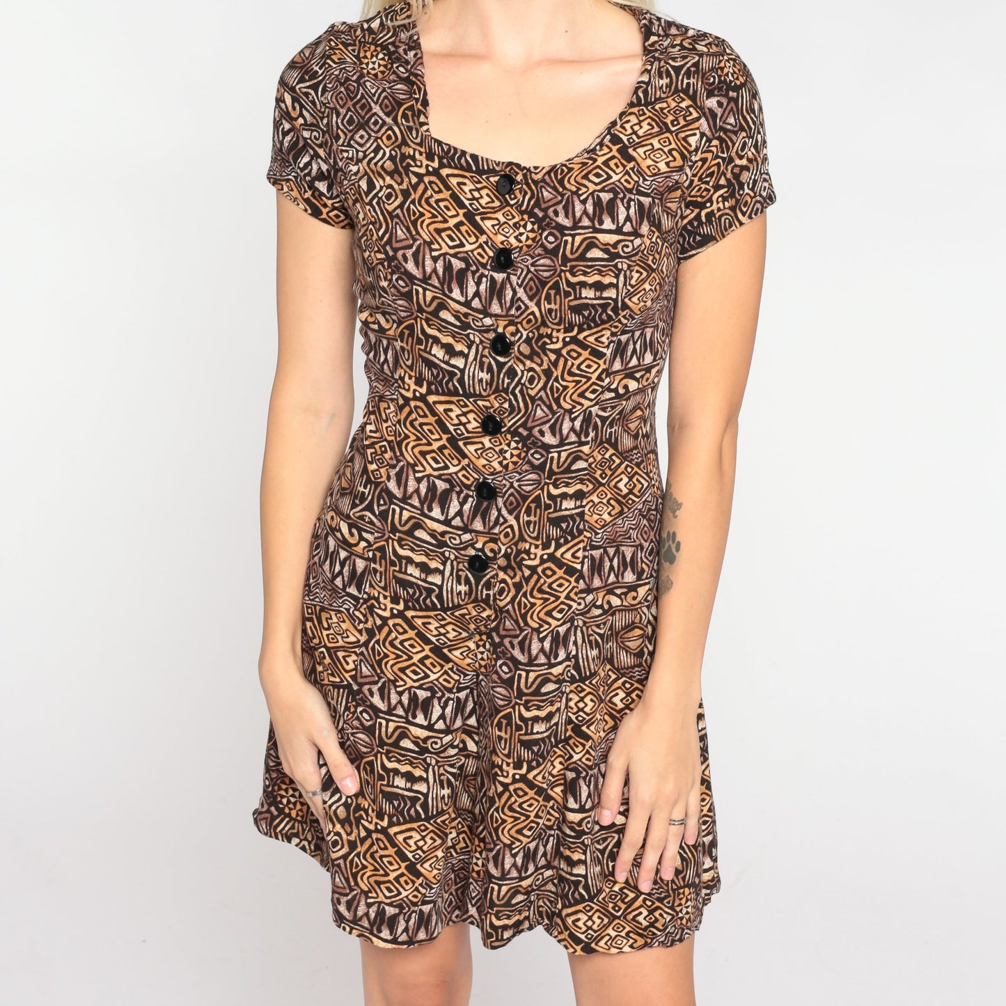 90s No Boundaries Geometric Print Romper Wide Leg Button Up Small