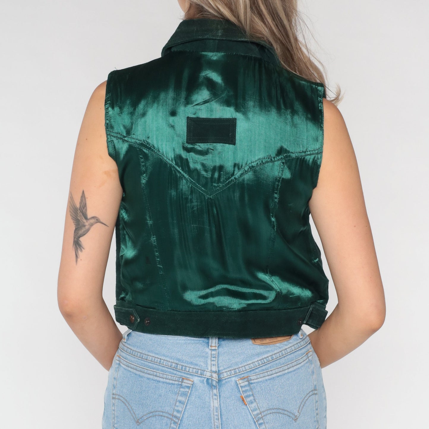90s Dark Green Suede Leather Snap-Front Vest Small S