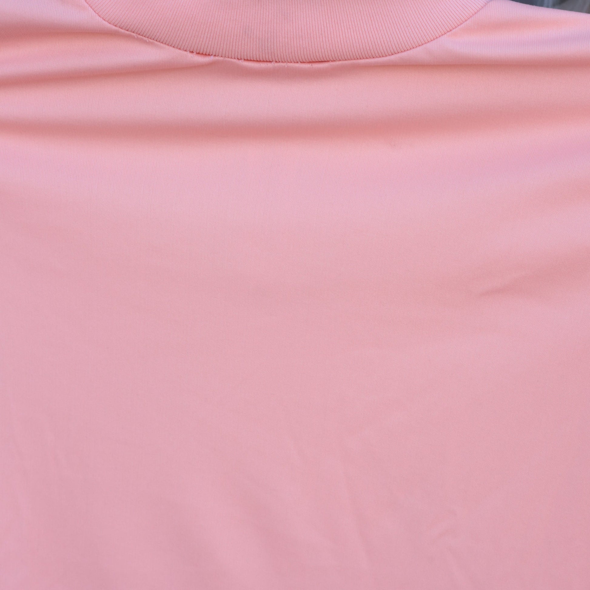 70s Mock Neck Shirt Peach Pink Short Sleeve Blouse Small S