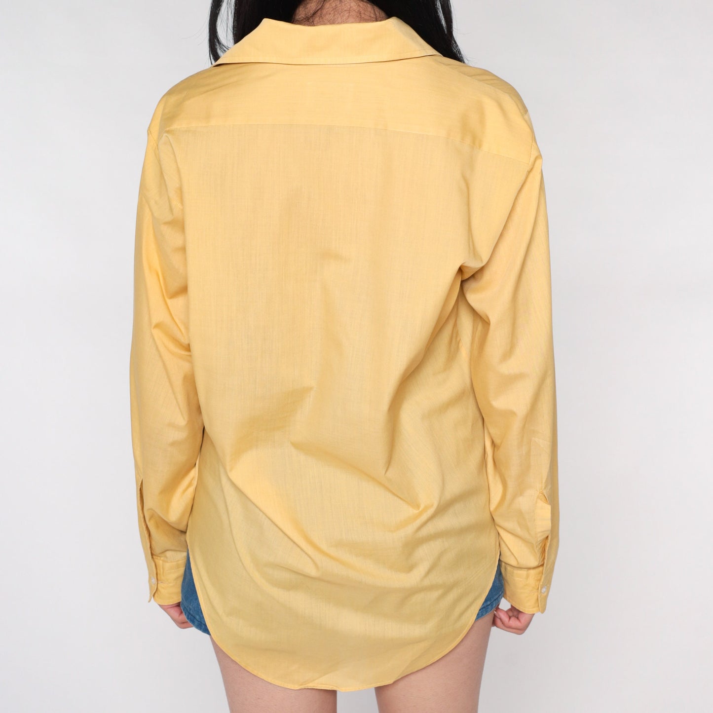 70s Yellow Dagger Collar Button-Up Shirt Long Sleeve Men's Medium
