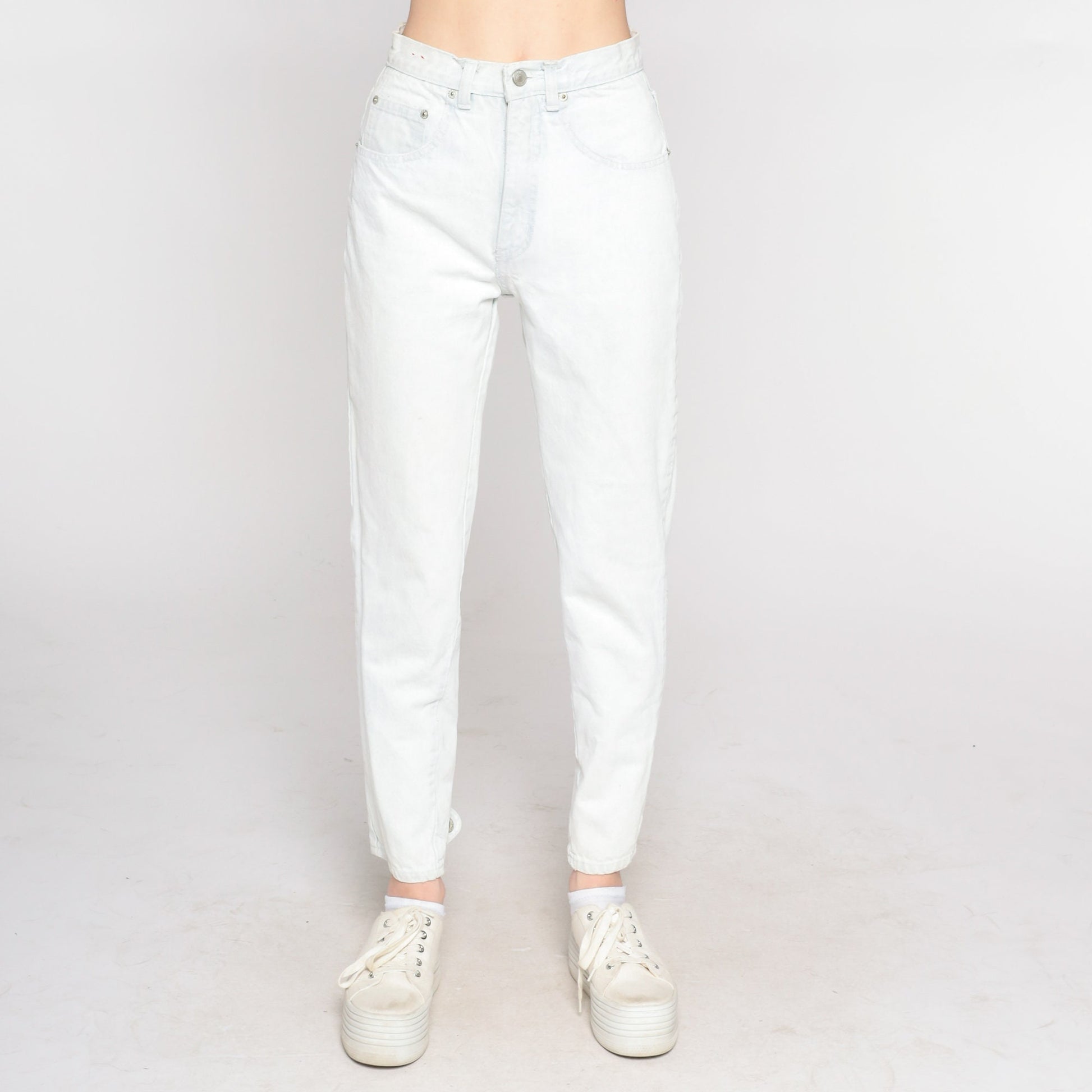 90s Jordache High Waisted Mom Jeans Pale Blue Stone Wash Heart Snap Ankle Extra Small