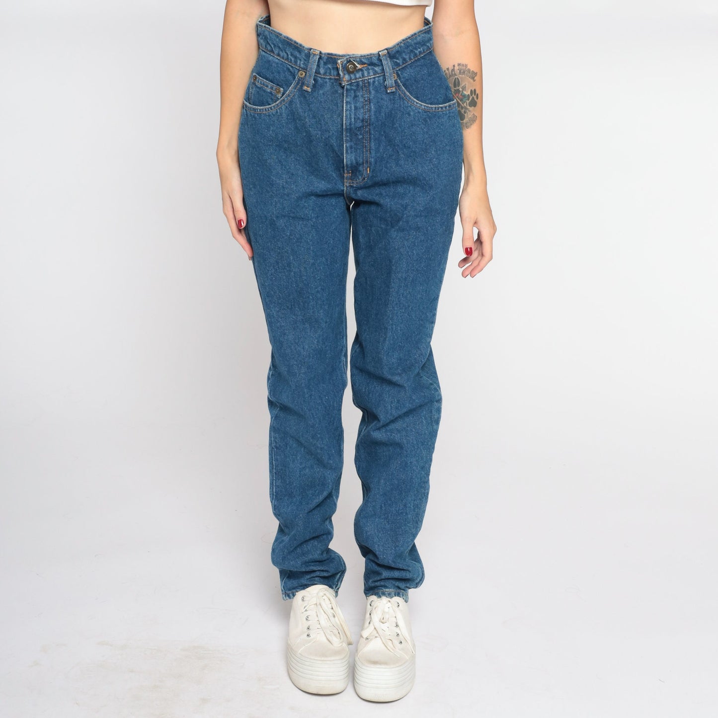 90s Express High-Waist Straight Leg Jeans Dark Blue Denim Small