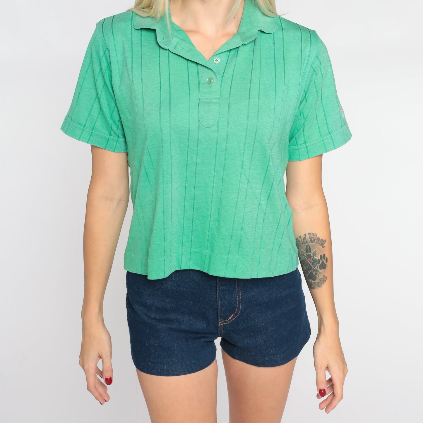 70s Tri Palm Country Club Green Polo Shirt Embroidered Small S