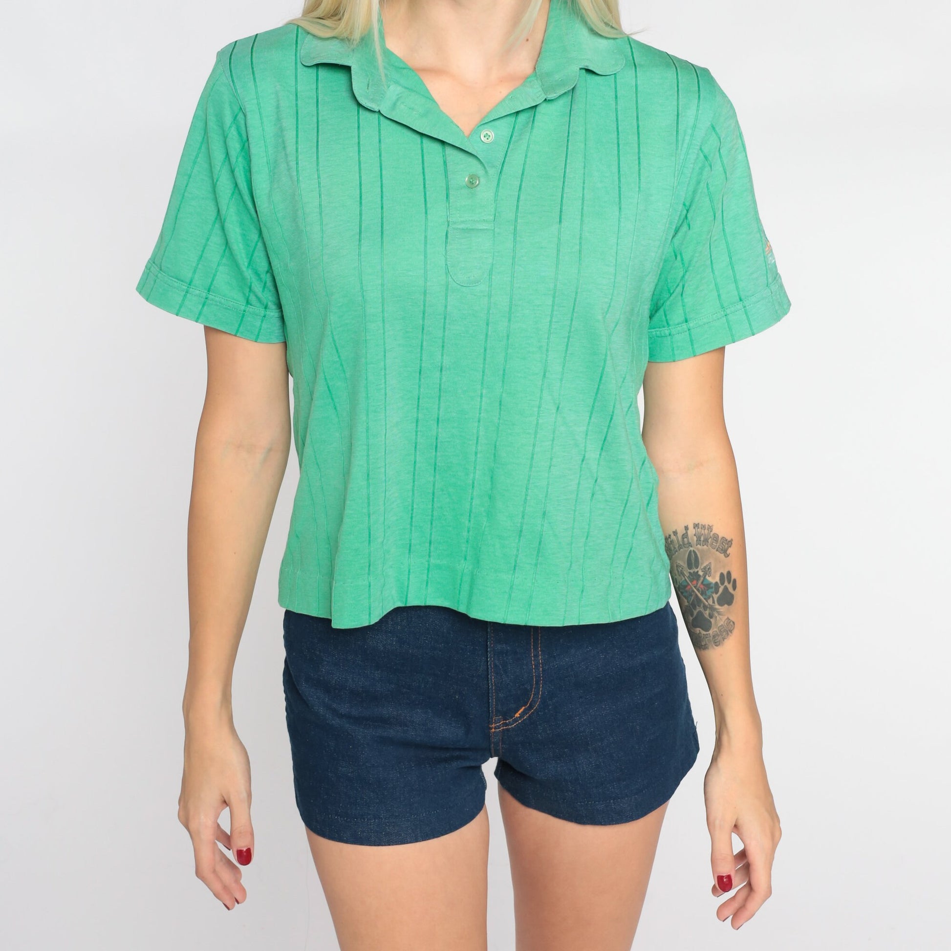 70s Tri Palm Country Club Green Polo Shirt Embroidered Small S