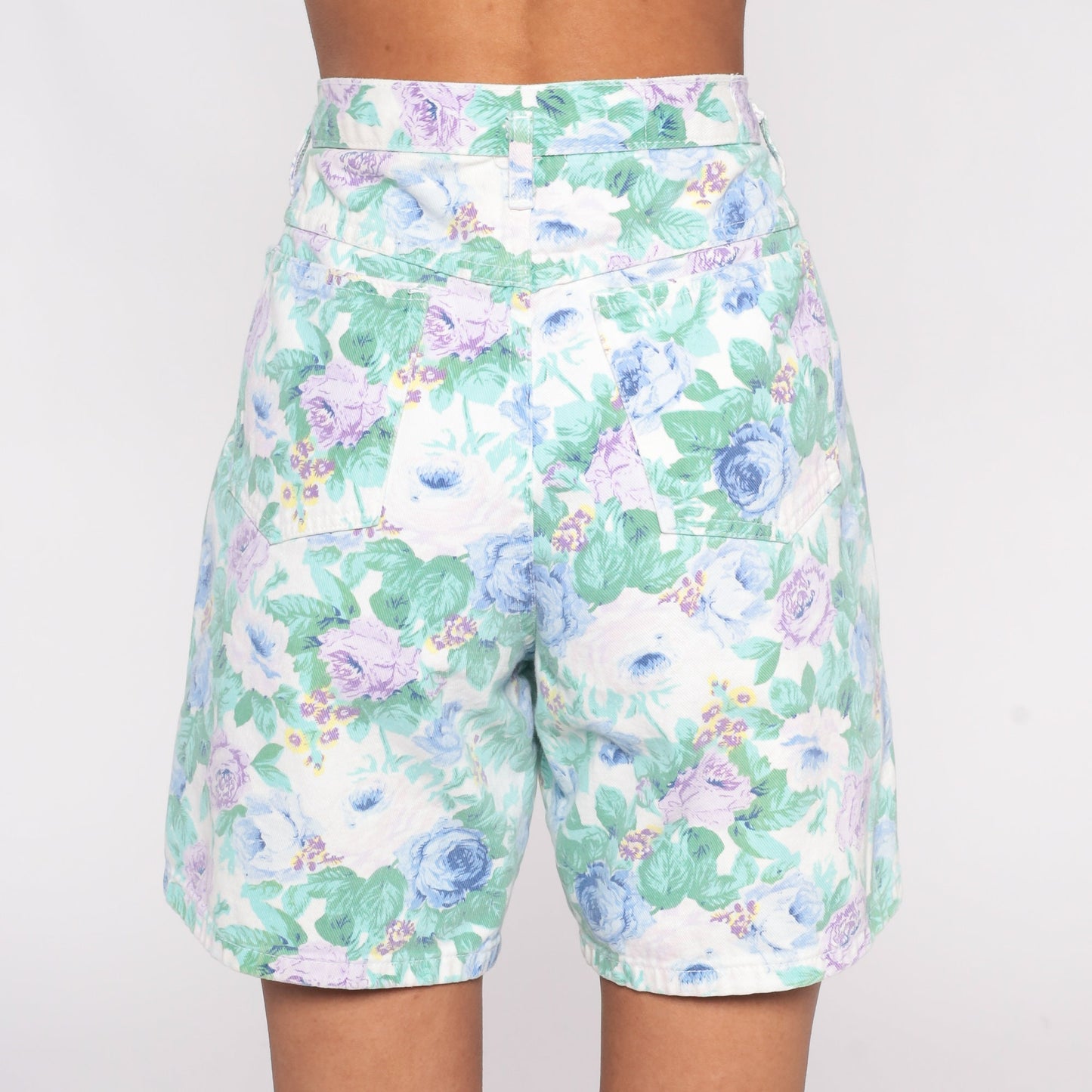 90s Not Guilty Floral Denim Shorts High Waist Green Purple Medium