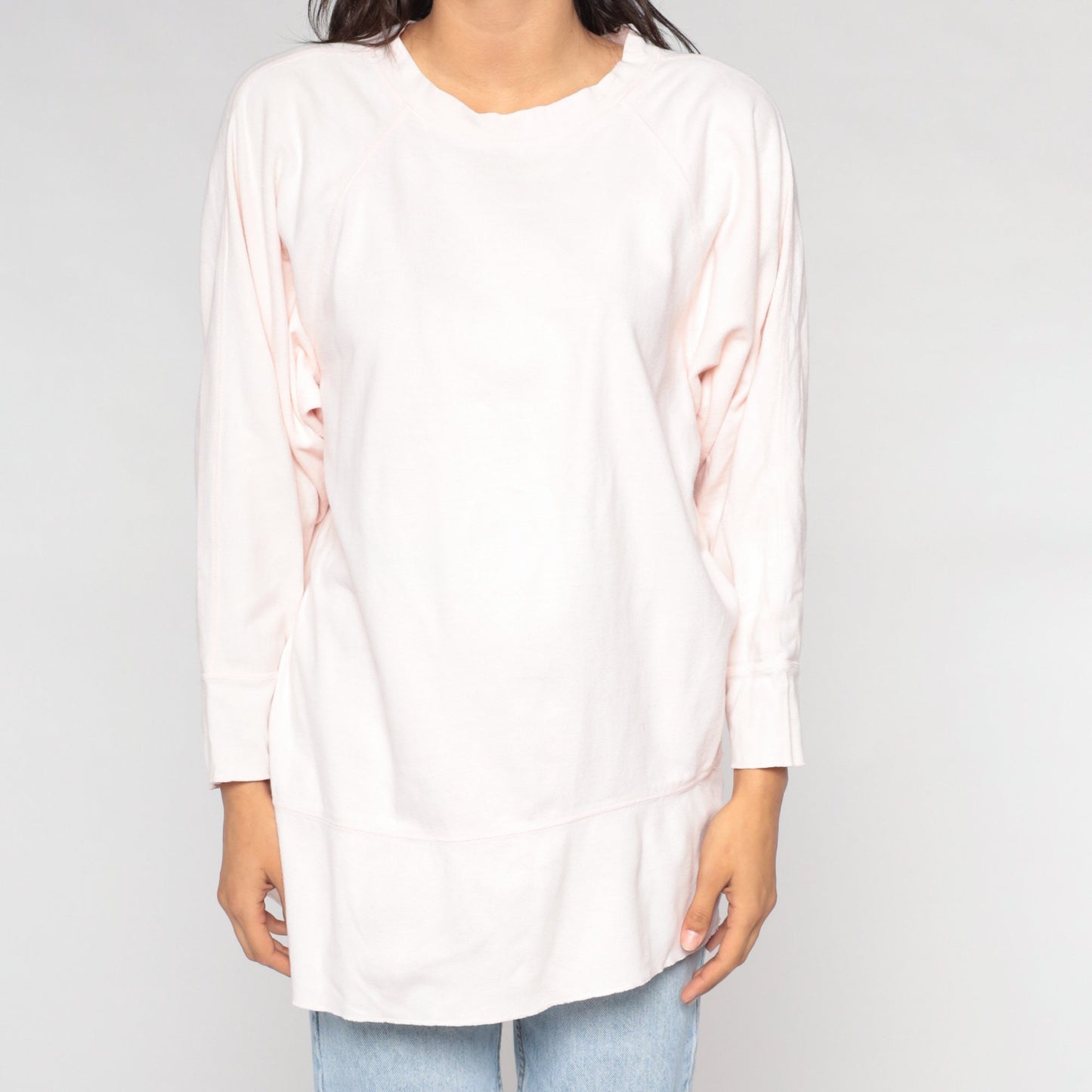 90s Light Pink Raglan Tunic Top Long Sleeve Shirt Large L