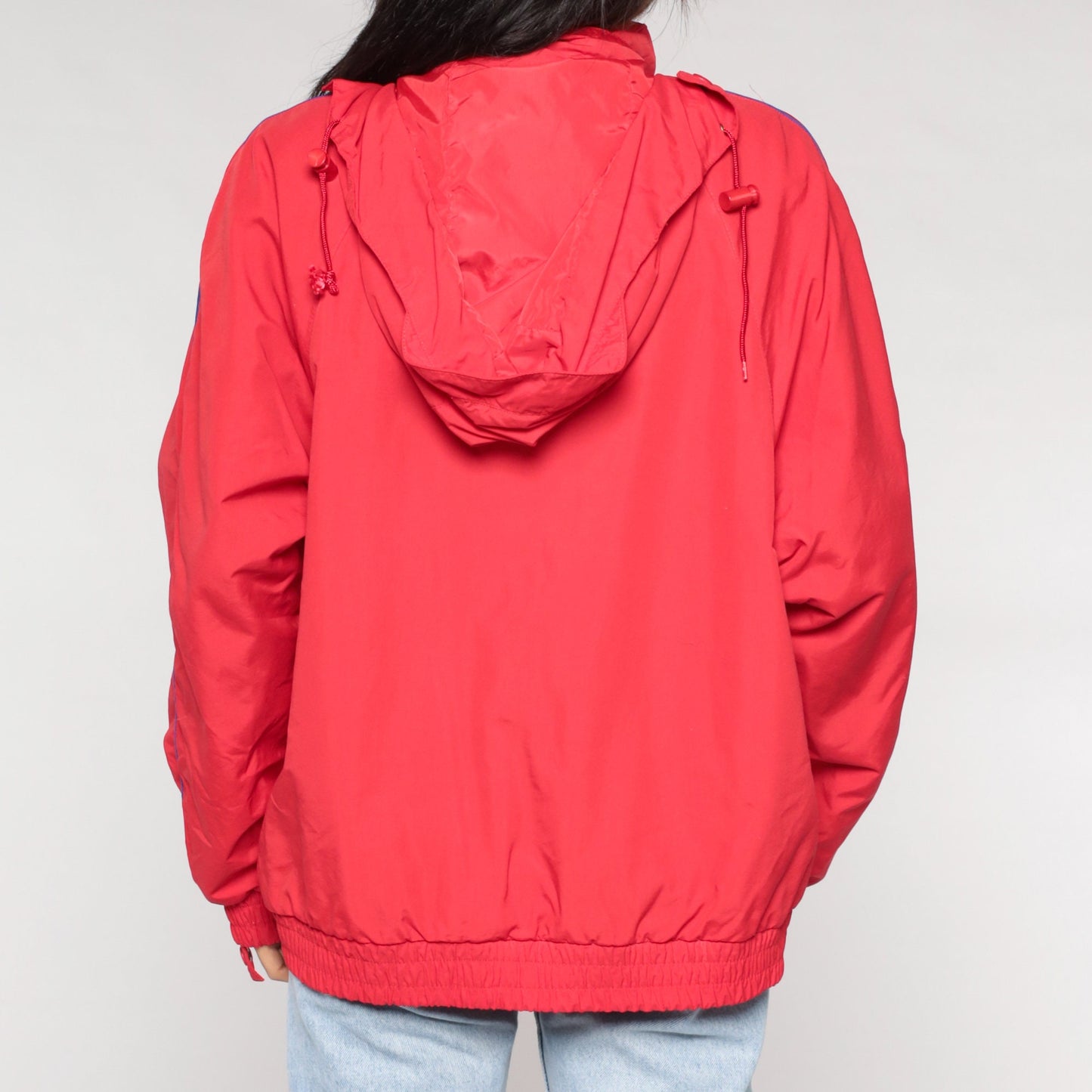 90s Eddie Bauer Red Hooded Windbreaker Jacket Nylon Large L
