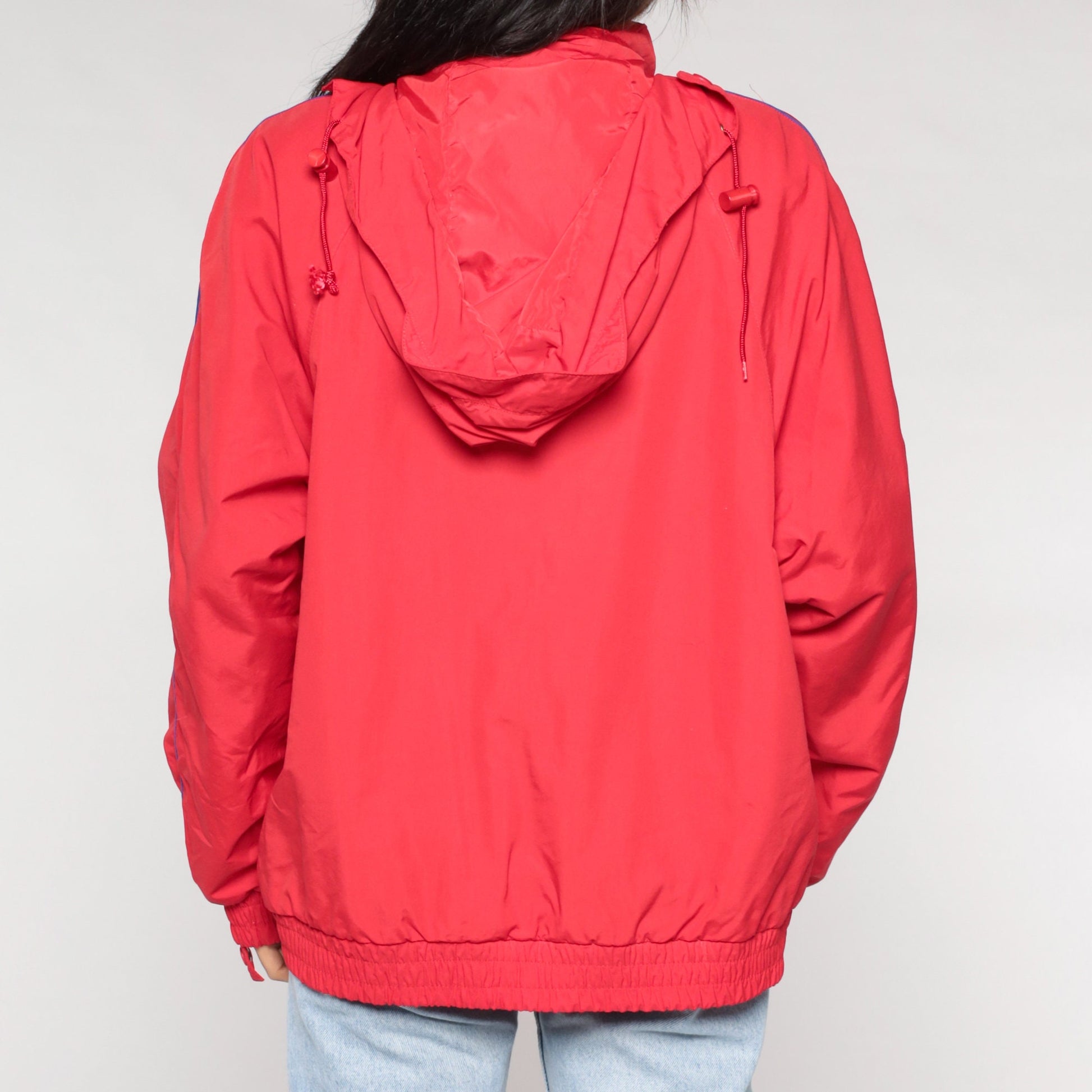90s Eddie Bauer Red Hooded Windbreaker Jacket Nylon Large L