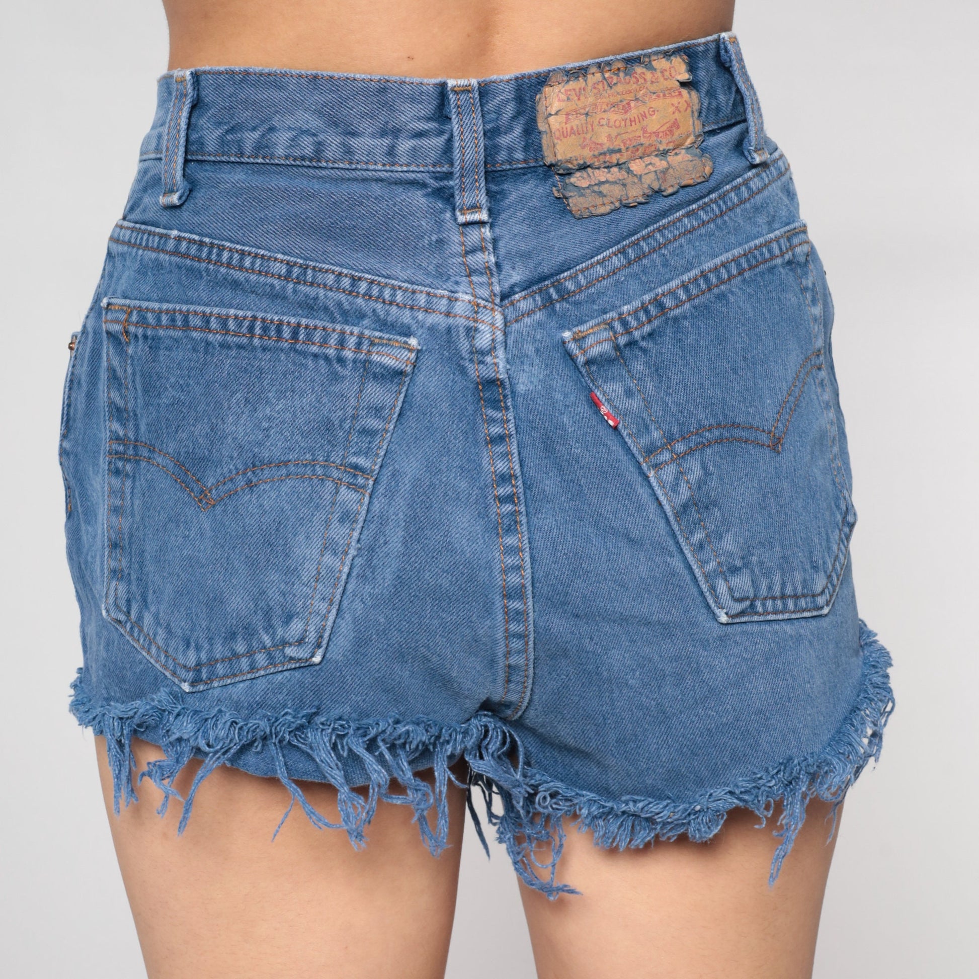 Levi's Y2K Overdyed Denim Cutoff Shorts High Rise Blue Frayed Small S