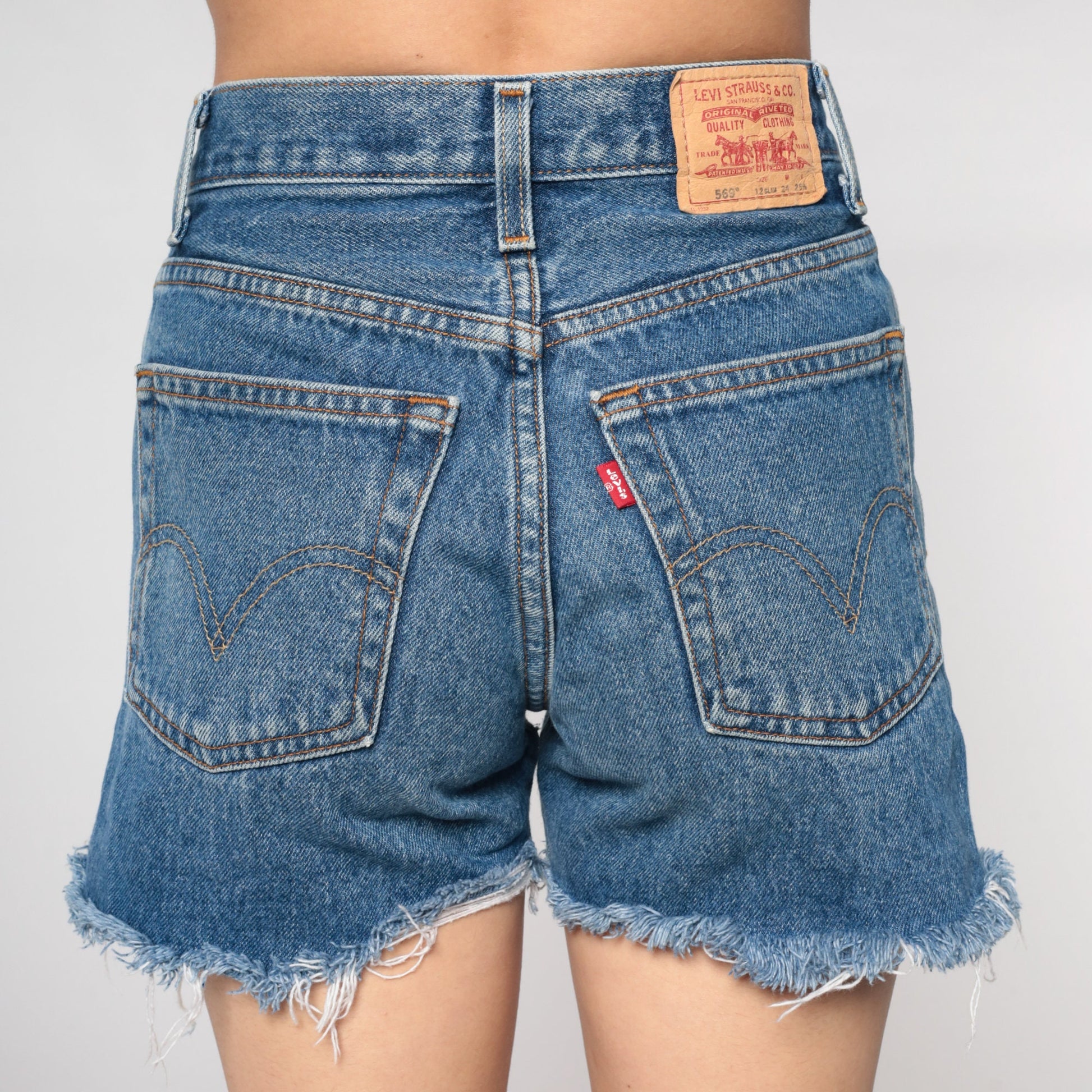 Levi's 569 Y2K Denim Cut-Off Shorts Blue Frayed Mid Rise Extra Small