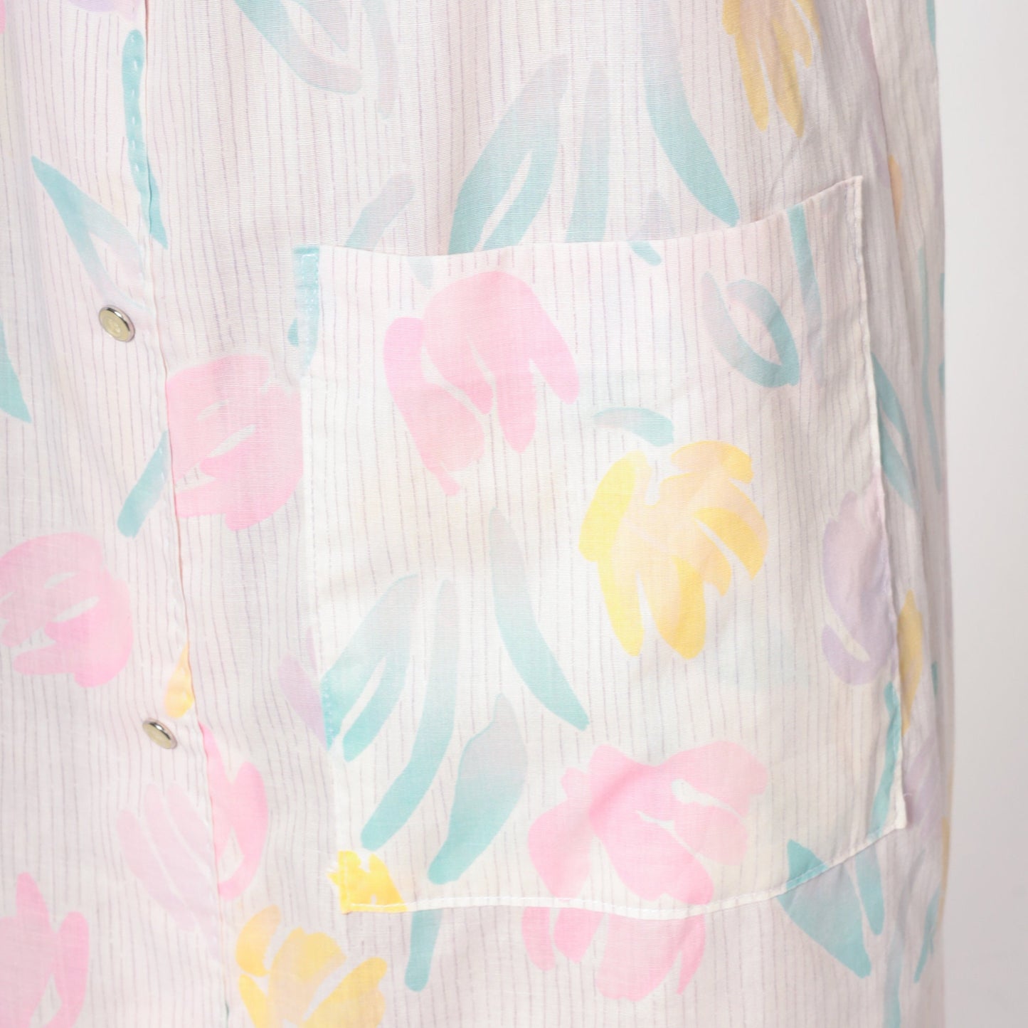 80s Floral Smocked Nightgown White Button-Up Lounge Dress Medium