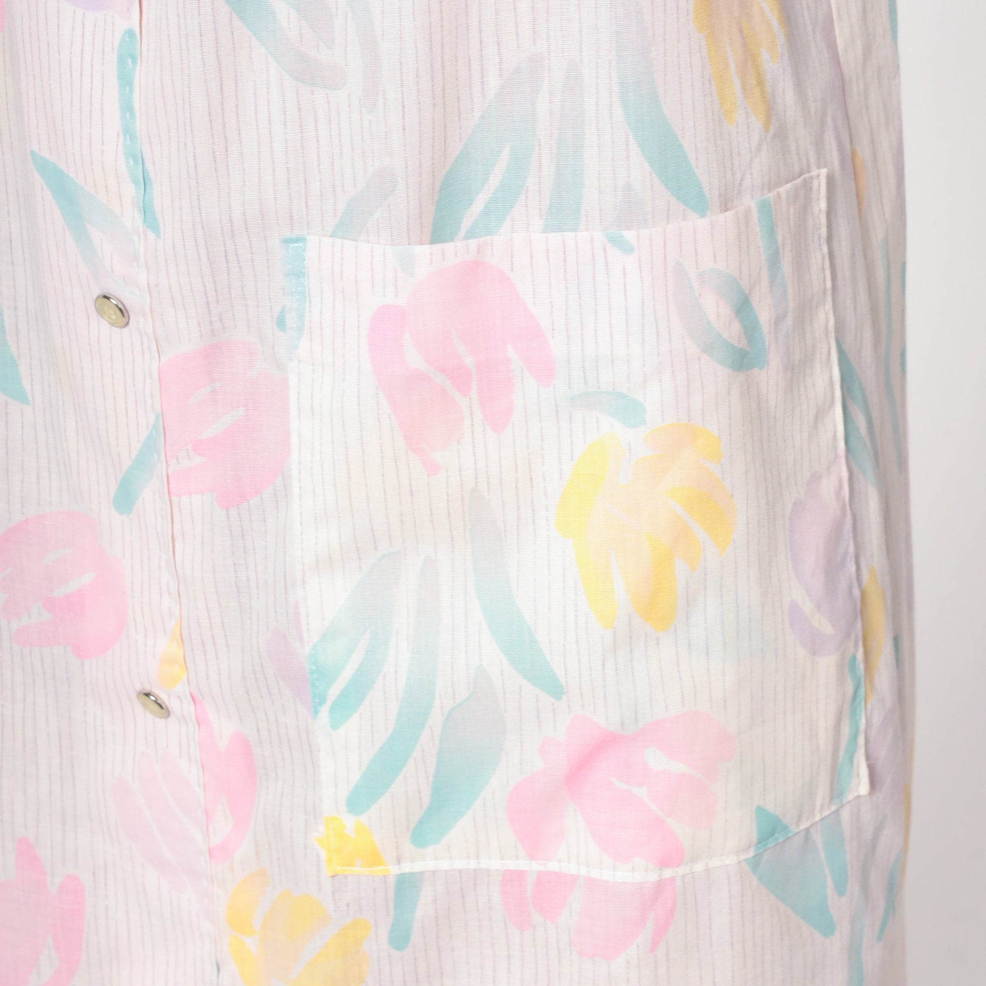 80s Floral Smocked Nightgown White Button-Up Lounge Dress Medium